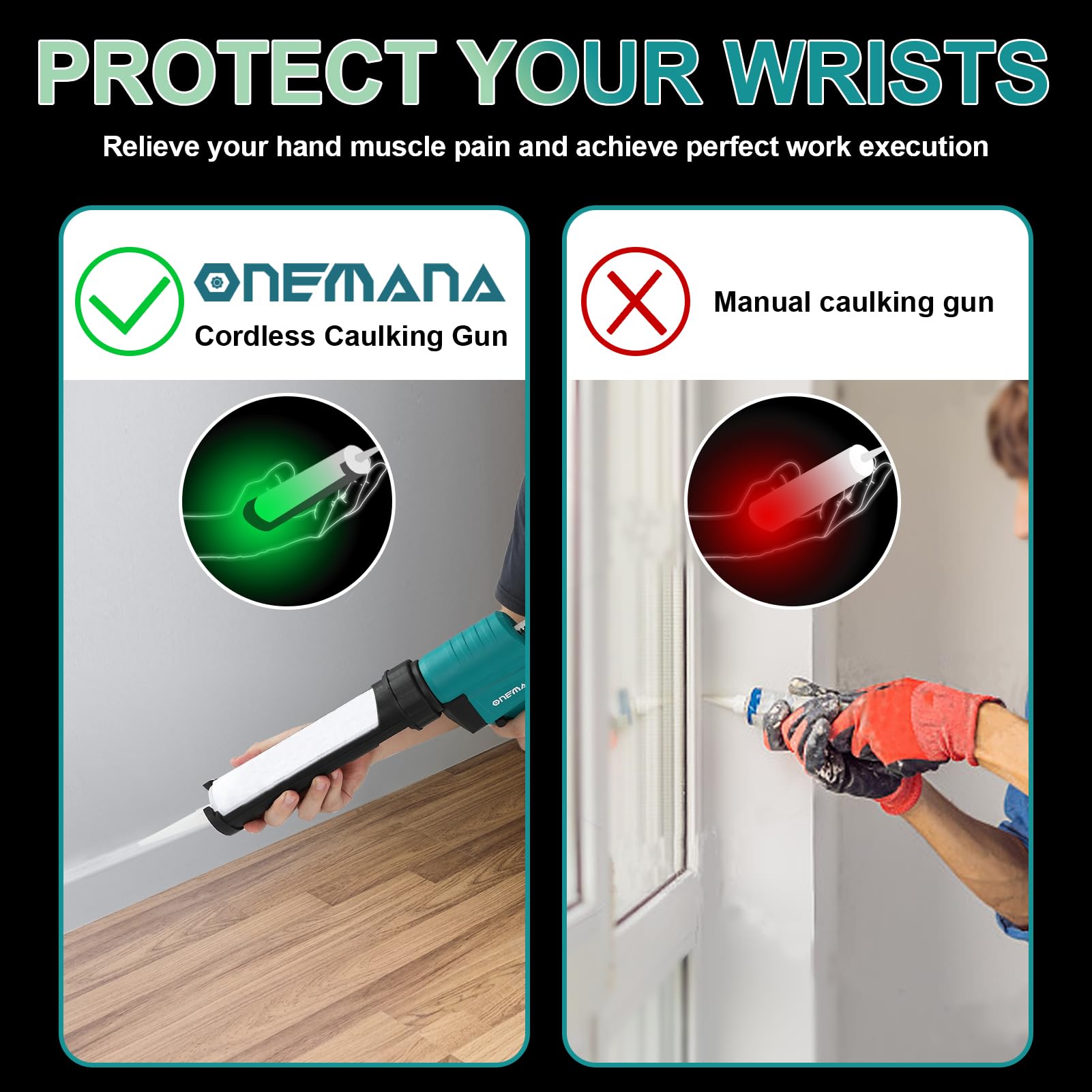 ONEMANA Caulk Gun 20V Auto Retract Drip-Free Caulking Gun with LED 300ml/10oz Silicone Caulking Tool for Filling Sealing 6 Adjustable Speed Electric Caulking Gun Kit with Battery and Charger