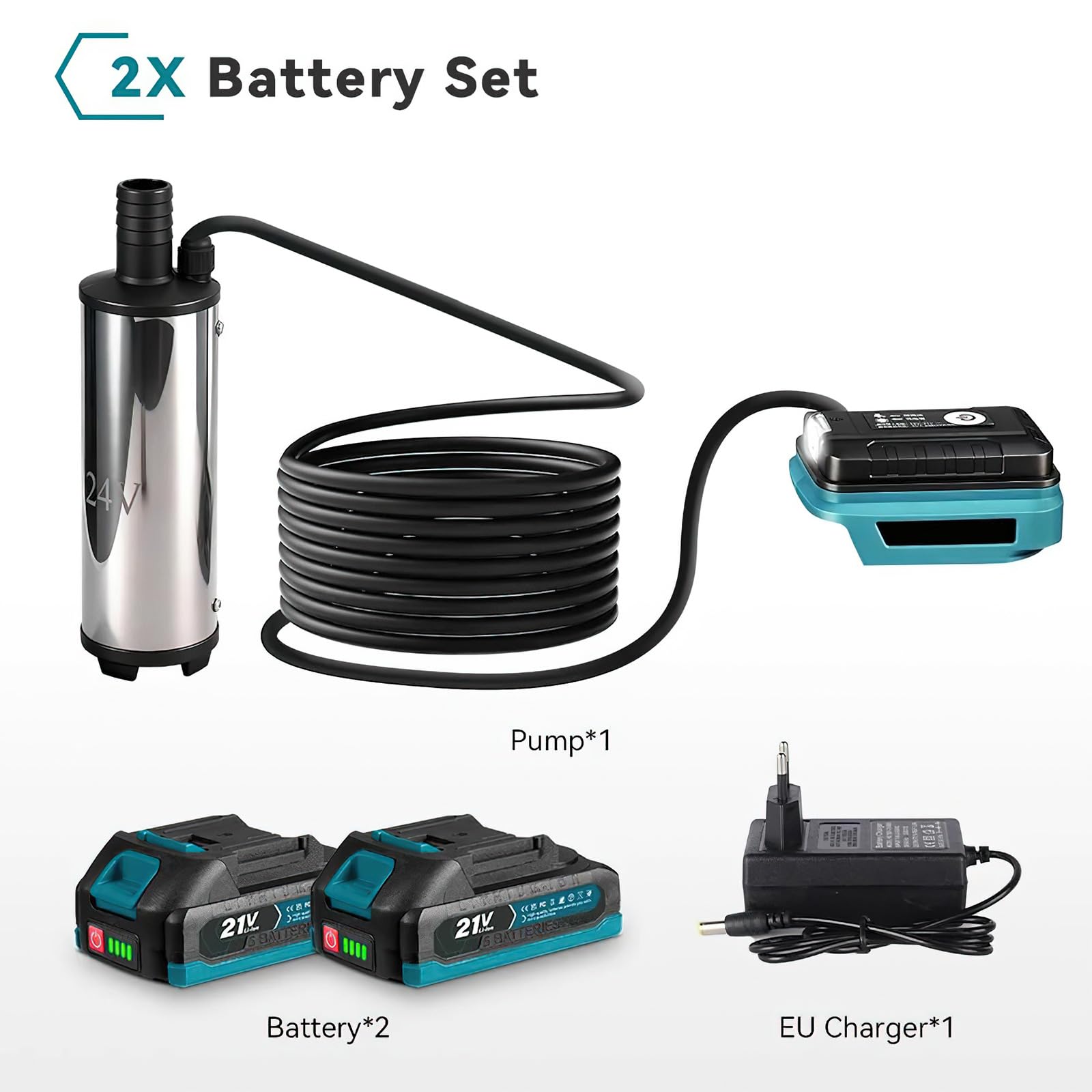Bomba de agua con batería, batería de barril, bomba de agua con batería, bomba de batería de 18 V de agua, 80 – 150 L/min, 60 W, para bombas de limpieza, lavadoras, sistemas de riego de jardín, bombas