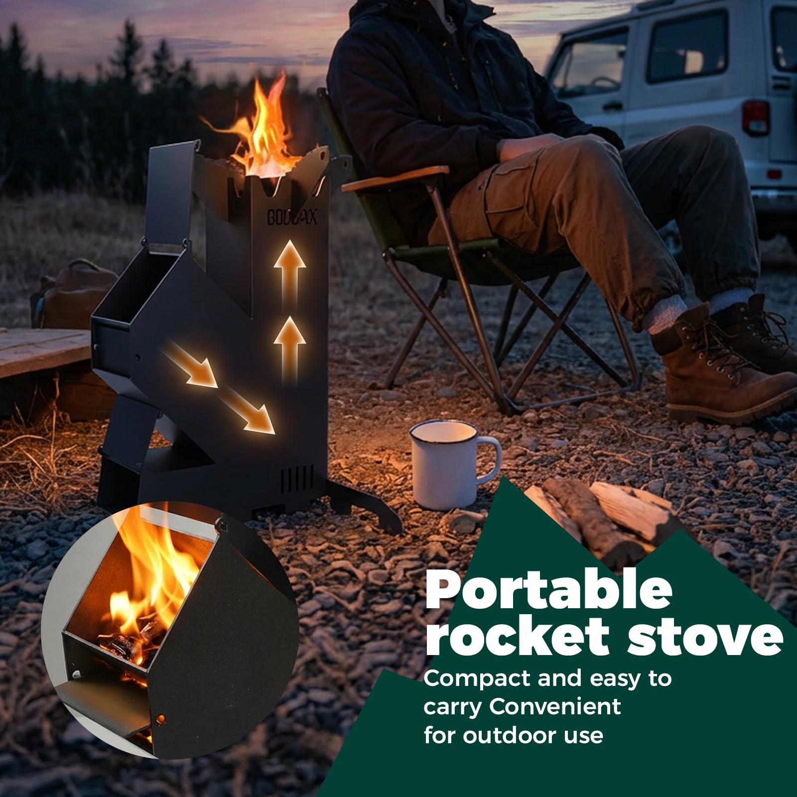 Amazon | ロケットストーブ 調理 ポータブル 薪 火 キャンプ 裏庭 料理