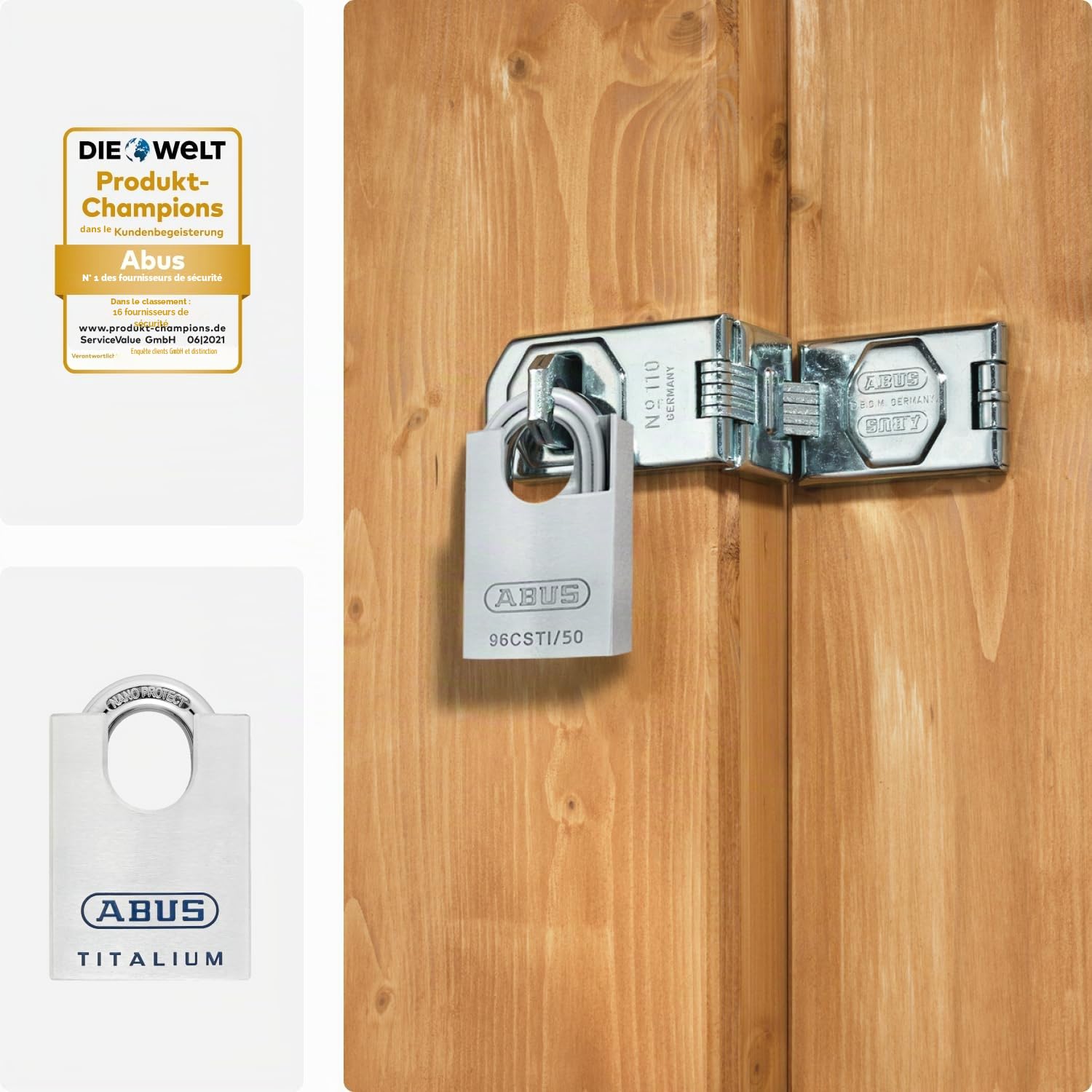ABUS Titalium 96CSTI/50 gl.-7565 – Cadenas s’entrouvrant – Corps léger en aluminium spécial massif – Protection d’anse intégrée – Niveau de sécurité ABUS 8 – Argenté