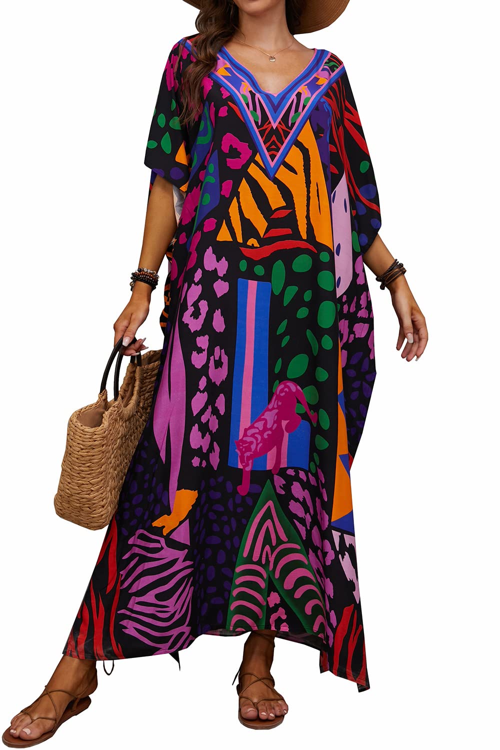 L-PeachVestido Largo de Playa Pareo Kimono Maxi Kaftan Bikini Cover Up de Mujer