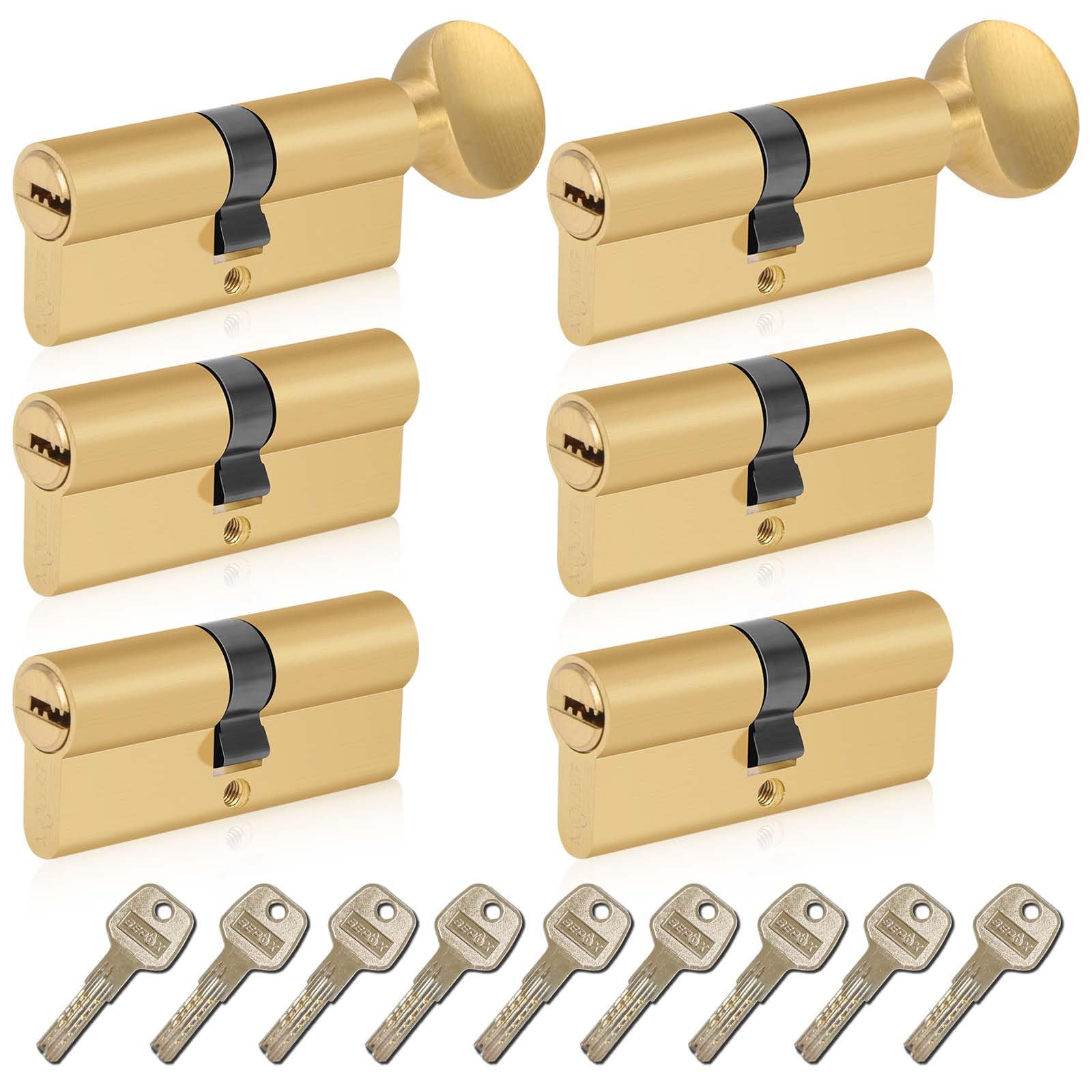 SEPOX Euro Cylinders Lock Set 4 Double + 2 Thumb-Turn Cylinders (Keyed Alike), 70mm(35/35),High Security 6 Pin, Alloy Casing Brass Cylinder Anti-Drill Anti-Pick Door Barrel for Home,Office