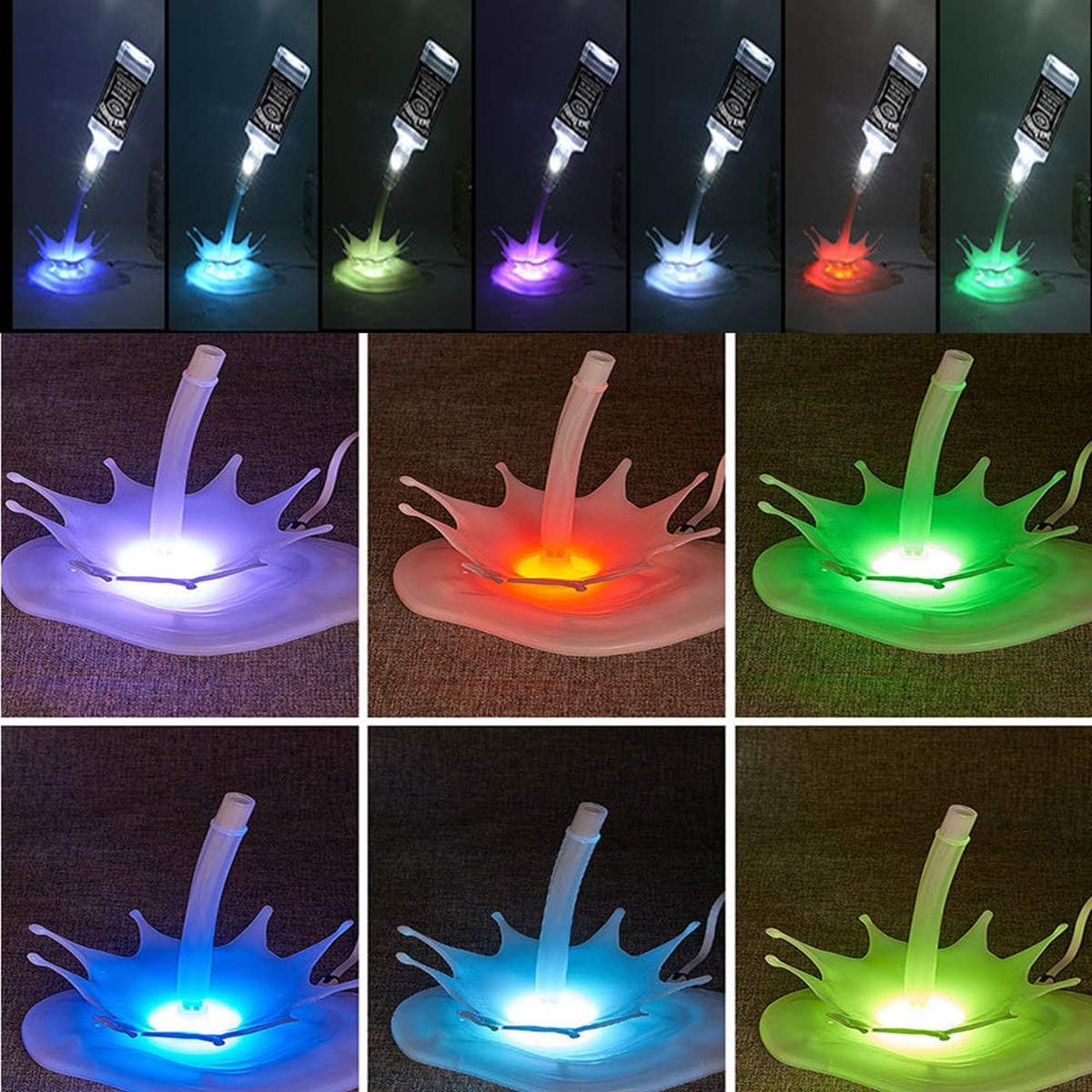 3D Rainbow Lights Bottle Lamp Base Touch Switch Pour Wine Bottle Holder USB Desk Lamp(Bottle not Included)