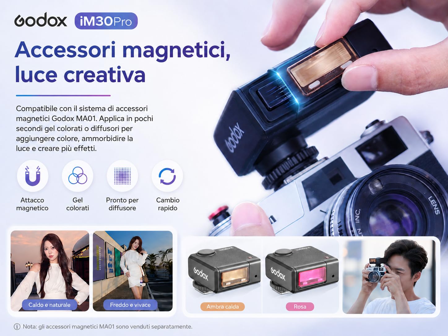 Godox iM30Pro iM30 Pro Mini Flash per Fotocamera, GN15 Flash Godox, AUTO e M, 550 Scatti, 1,5s, USB-C, Slitta a Contatto Singolo per Sony Canon Nikon Fujifilm Olympus Ricoh Leica Panasonic Pentax