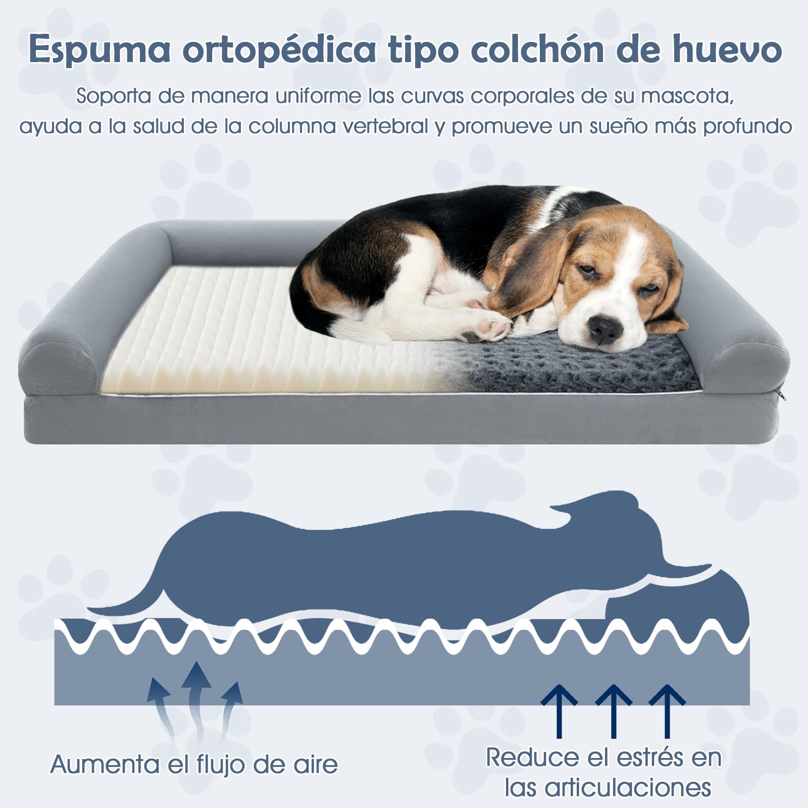 COSTWAY Cama Ortopédica para Perros, Cama Perro Grande con Tejido Interno Impermeable, Sofá para Perros con Funda Extraíble y Lavable, Gris, 122 x 89 x 18 cm (X-Large)