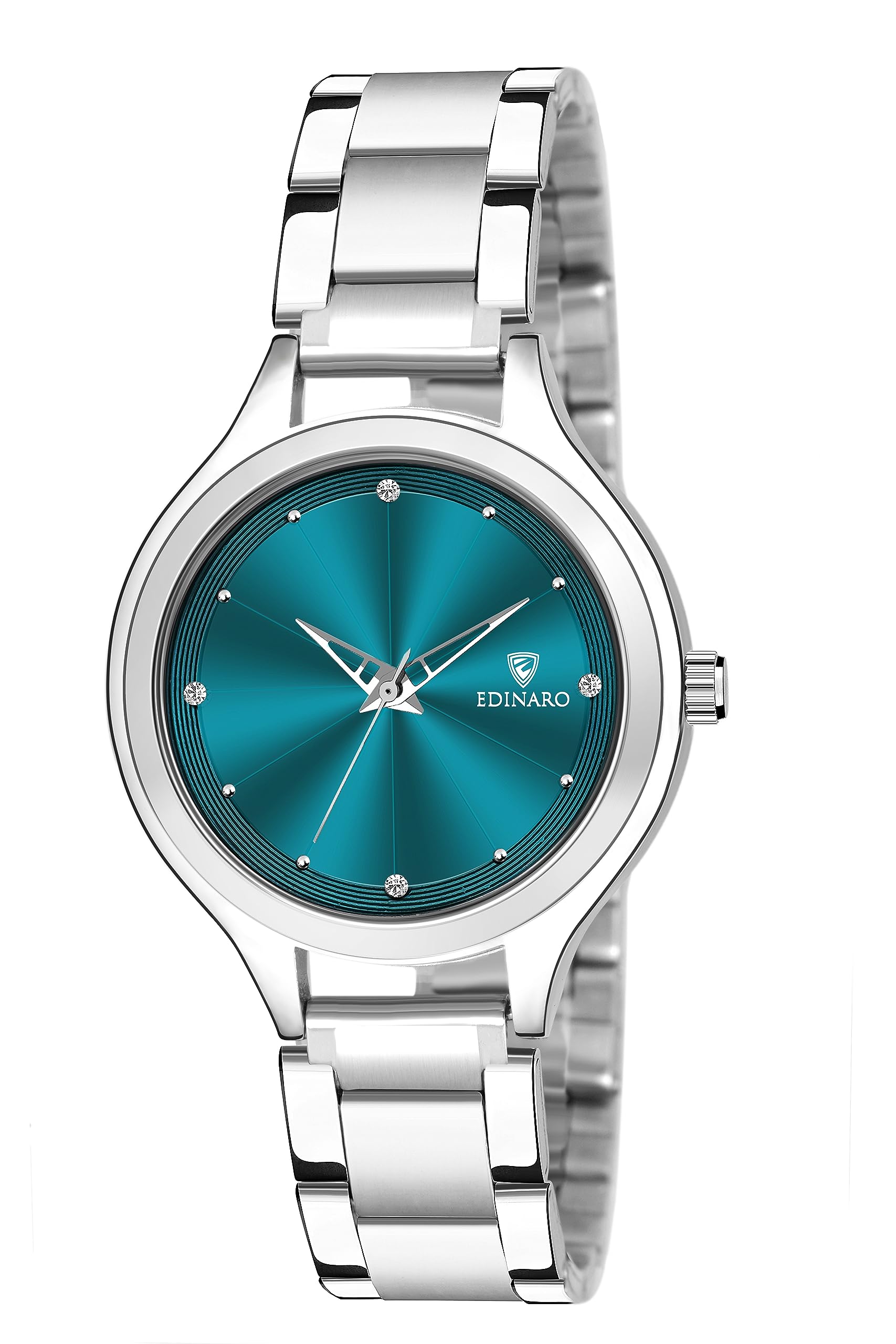 EDINAROWatches for Women Round Studded Dial |Analogue Quartz Movemnet |Long Battery Life|Stainless Steel Adjustable Bracelet Chain Strap|Double Lock Clasp Safety Watches for Girls