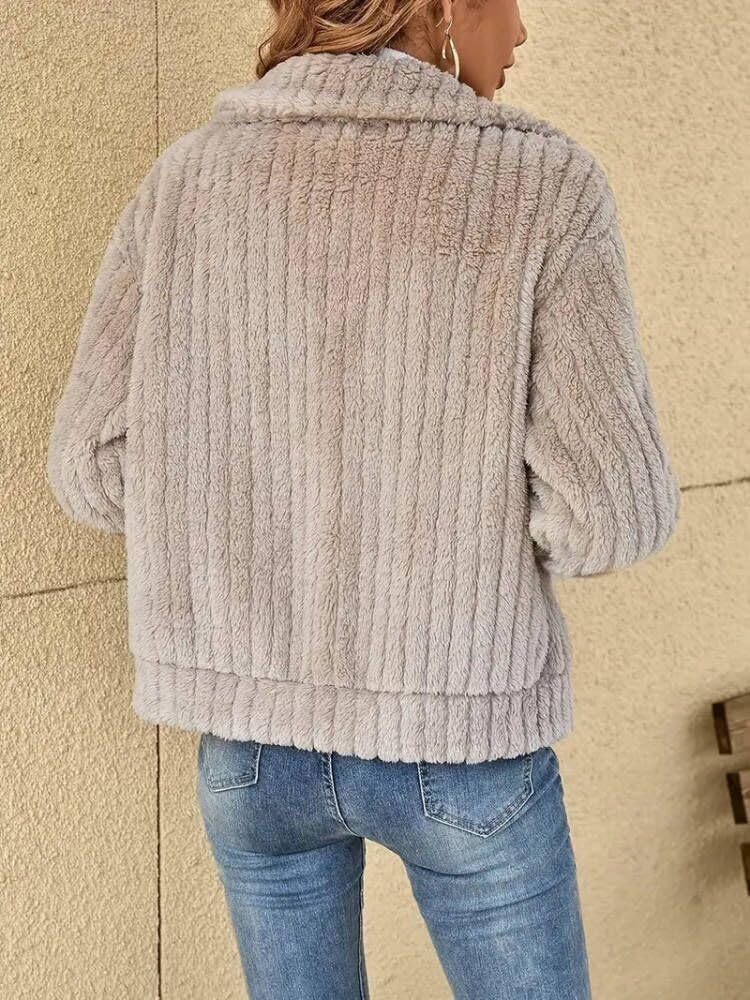 Mujer Abrigo Cálido de Forro Polar Chaqueta Manga Larga Elegante Abrigos Corta de Piel Sintética Invierno