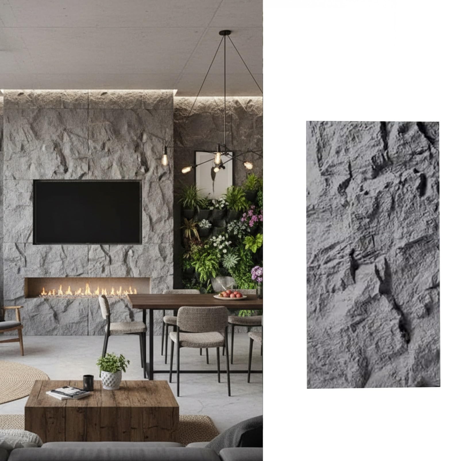Paneles Decorativos de Pared 3D Efecto Piedra, Revestimiento de Piedra Artificial PU Impermeable, Panel Decorativo para Interior y Exterior, Instalación Fácil DIY(Gris,1 unidad)