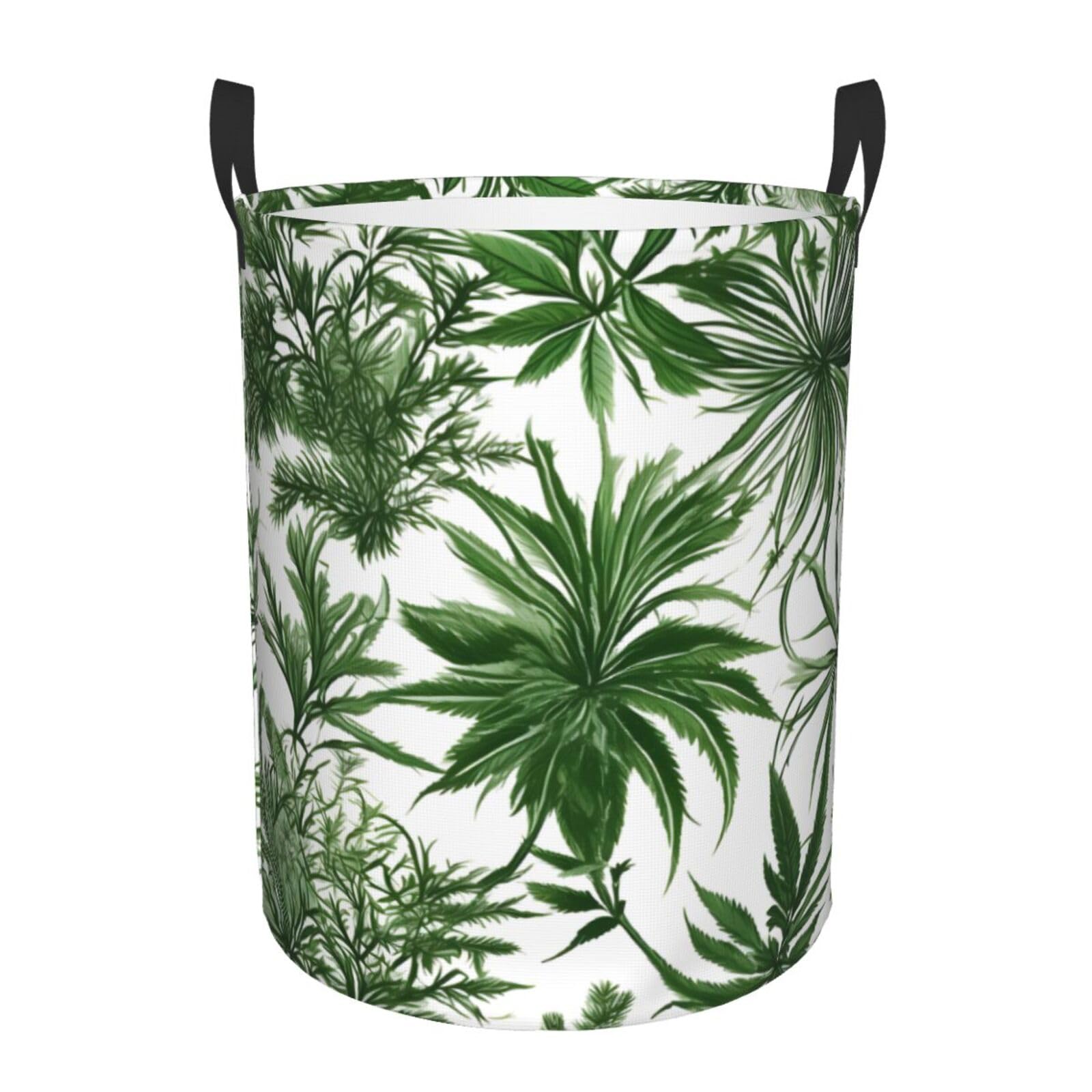 M Collapsible Laundry Hamper Round Flowering Herbs and Herbaceous Plants Print Storage