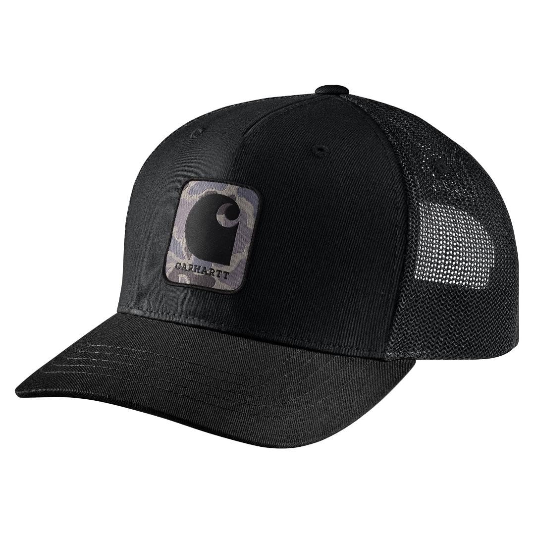 Carhartt Mens Rugged Flex Twill Mesh-Back Camo Patch Cap, Black, One size