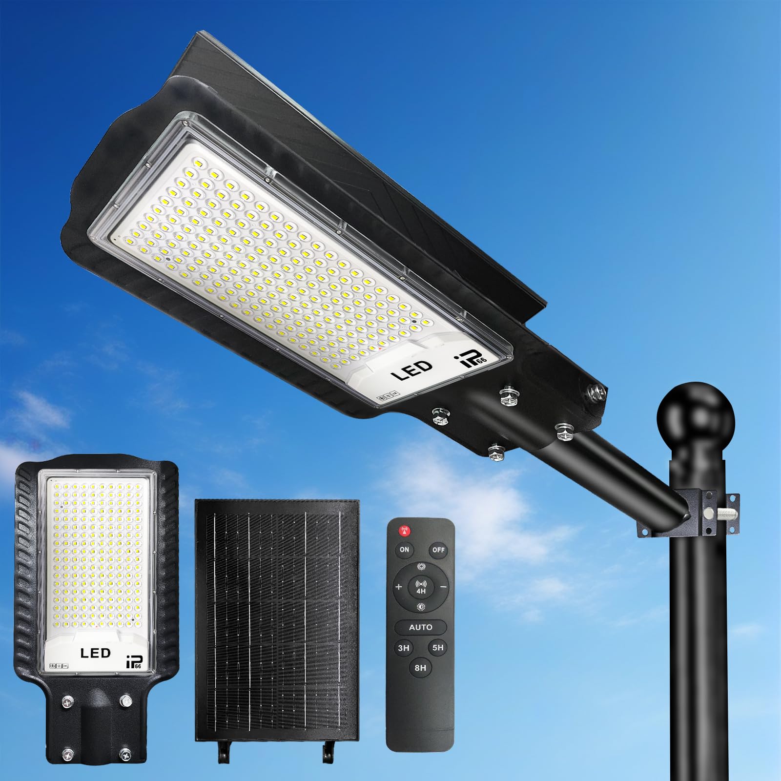 Indmird Solar Street Lights Outdoor, 30000LM Commercial Parking Lot Light