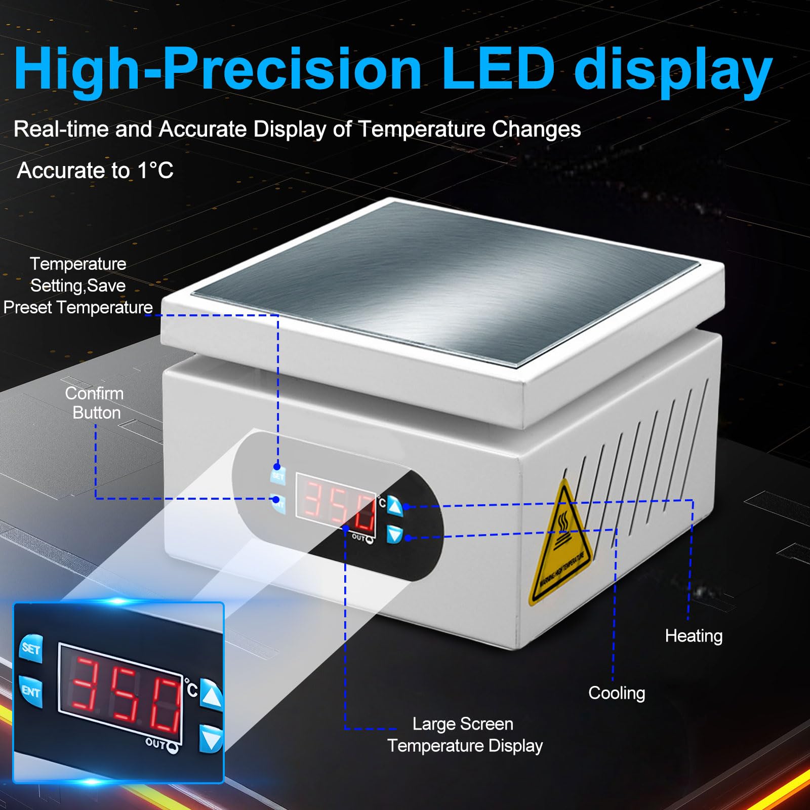 Plaque Chauffante de Soudure, 350 W, avec écran LED 0-400℃ Réglable | pour Micro-ordinateur, Préchauffage Electrique, Réparation de Téléphone Portable, Rework SMD