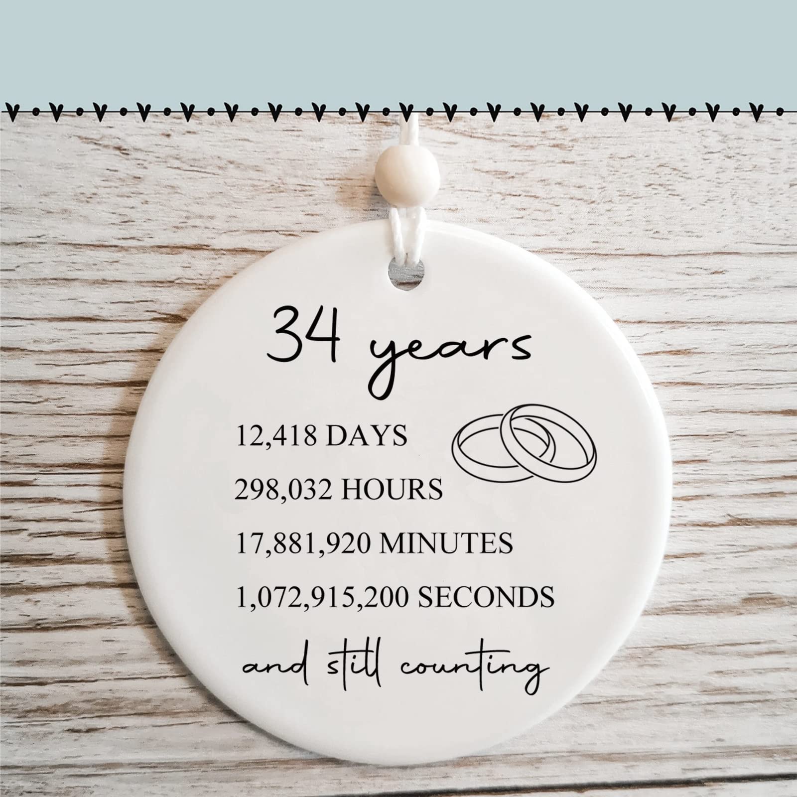 34th Wedding for Her or Him, 34 Years Marriage Gift for Couple or Parents, Anniversary Present for Wife Husband