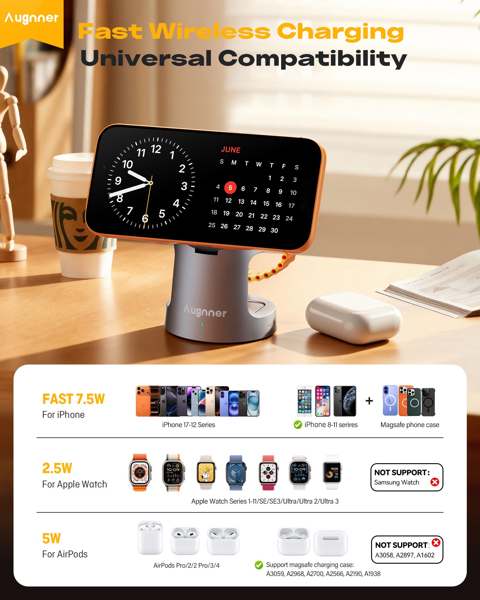 Cargador Inalámbrico Magnético 4 en 1, 15W Cargador portátil Plegable para iPhone 17/16/15/14/13/12, Estación de Carga para Apple Watch Serie y AirPods Pro/2/3/4(20W Adaptador Incluido)