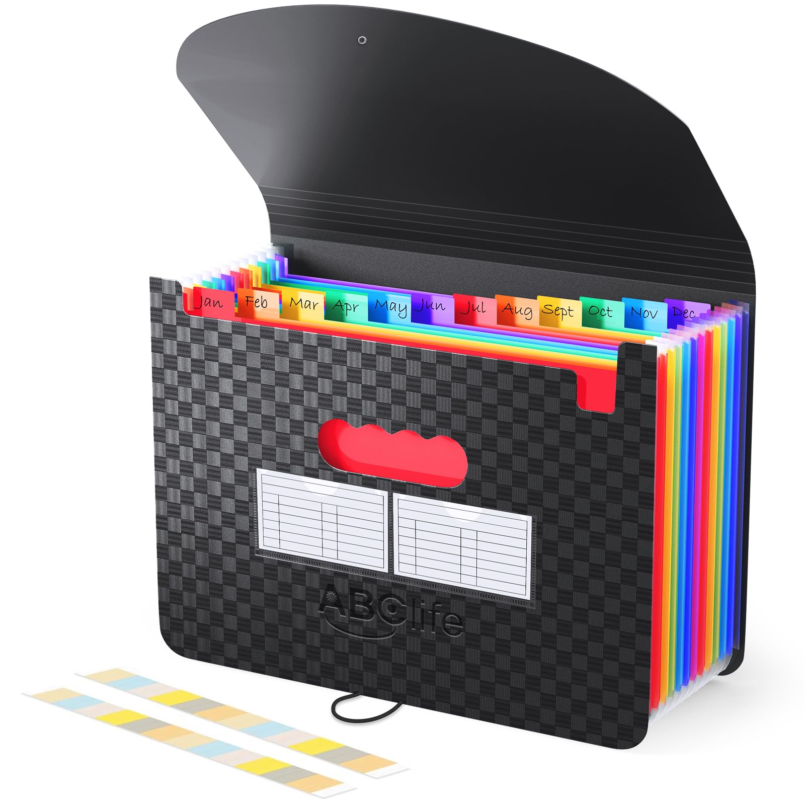 ABC life Accordion File Organizer,12 Pockets Expanding File Folder,Portable Expandable Filing Box,Desktop Accordian Folders,Plastic Colored Paper Document Paperwork Receipt Organiser(A4/Letter Size)