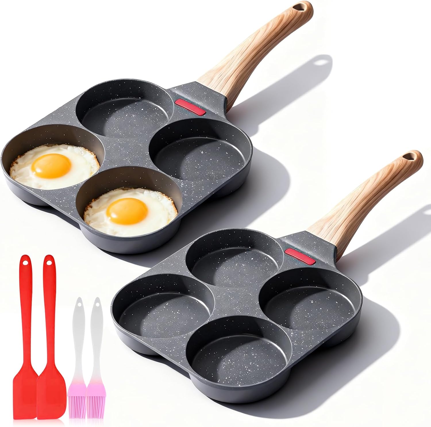 2 Set Aluminum Omelette Nonstick 4cups Pancake Pan,Send Goods From Local Warehouse,Suitable For Gas Stove And Induction Cookware,Omelette Pan,Breakfast,Pancake,