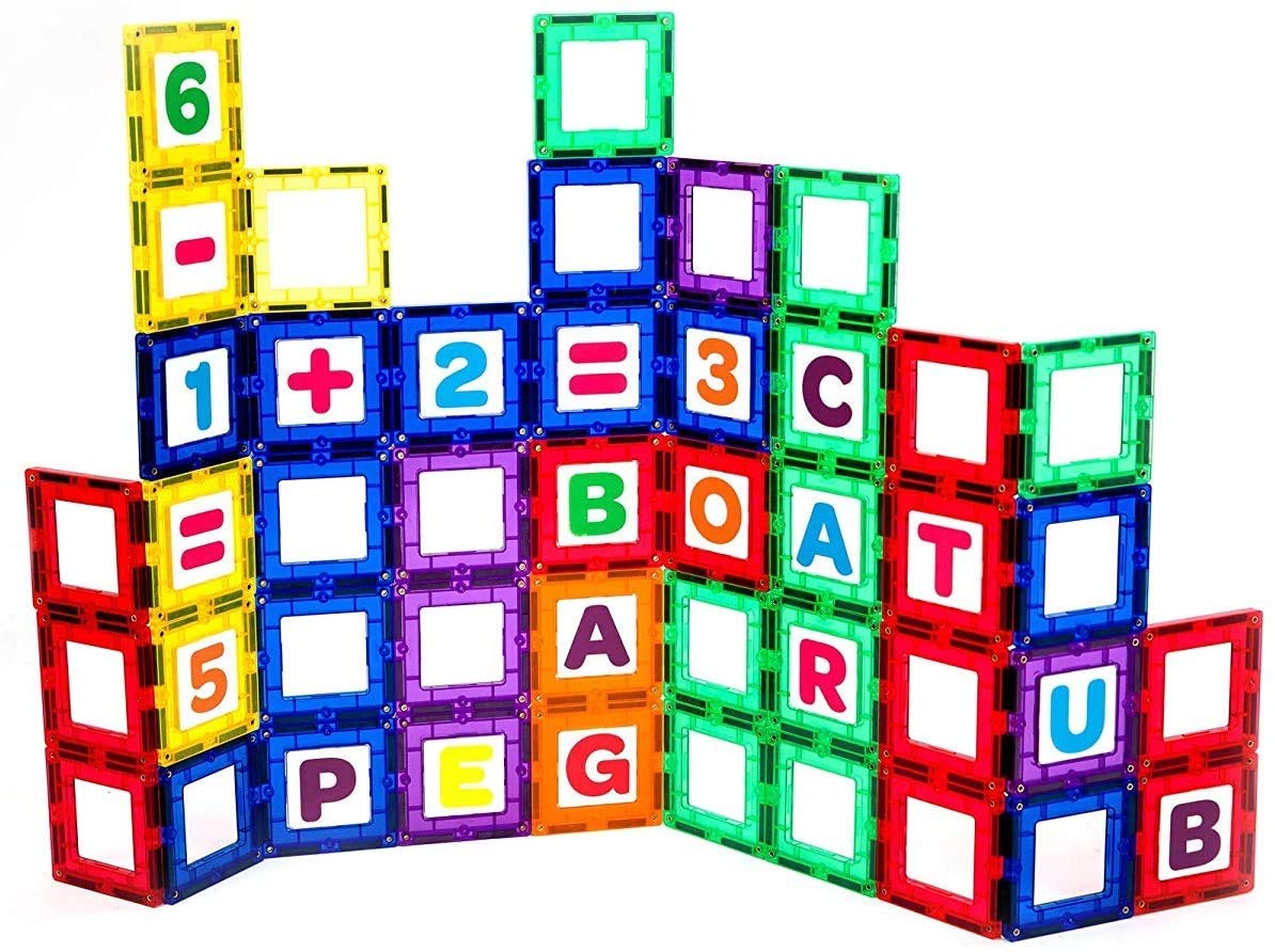 Playmags Płytka magnetyczna Building Set: EXCLUSIVE edukacyjne Clickins - 80-Pc. Zestaw: 40 Super Strong jasny kolor Magnet Płytki Okna i 40 liter i cyfr - pobudzania kreatywności i rozwoju mózgu