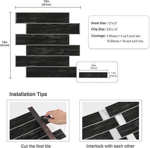 Miniatura 8 de CRE8TIVE 4 hojas de calcomanías autoadhesivas 3D de 12 x 12 pulgadas para despegar y pegar contra salpicaduras para cocina, dormitorio, chimenea