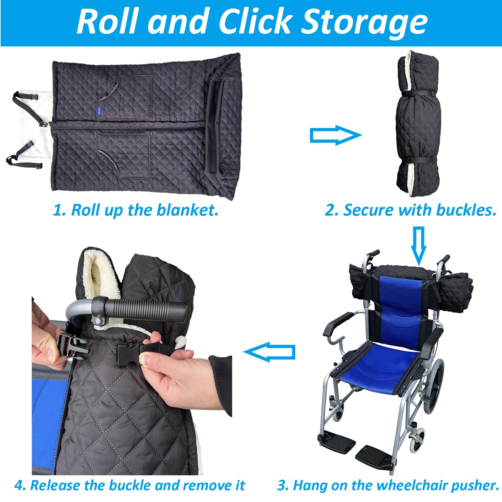 Manta para silla de ruedas, manta de regazo para exteriores con 2 bolsillos para manos, impermeable y resistente al viento, para pies y piernas, manta gruesa y cálida con forro polar para silla de
