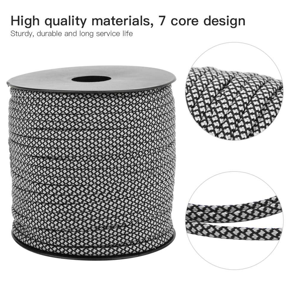 Nikou Paracord, 50 m, 4 mm, grubość 7 rdzeni, paracord, namiot ratunkowy, namiot ratunkowy, smycz kempingowa, do tkania bransoletek na świeżym powietrzu, wyposażenie awaryjne (srebrno-czarna)