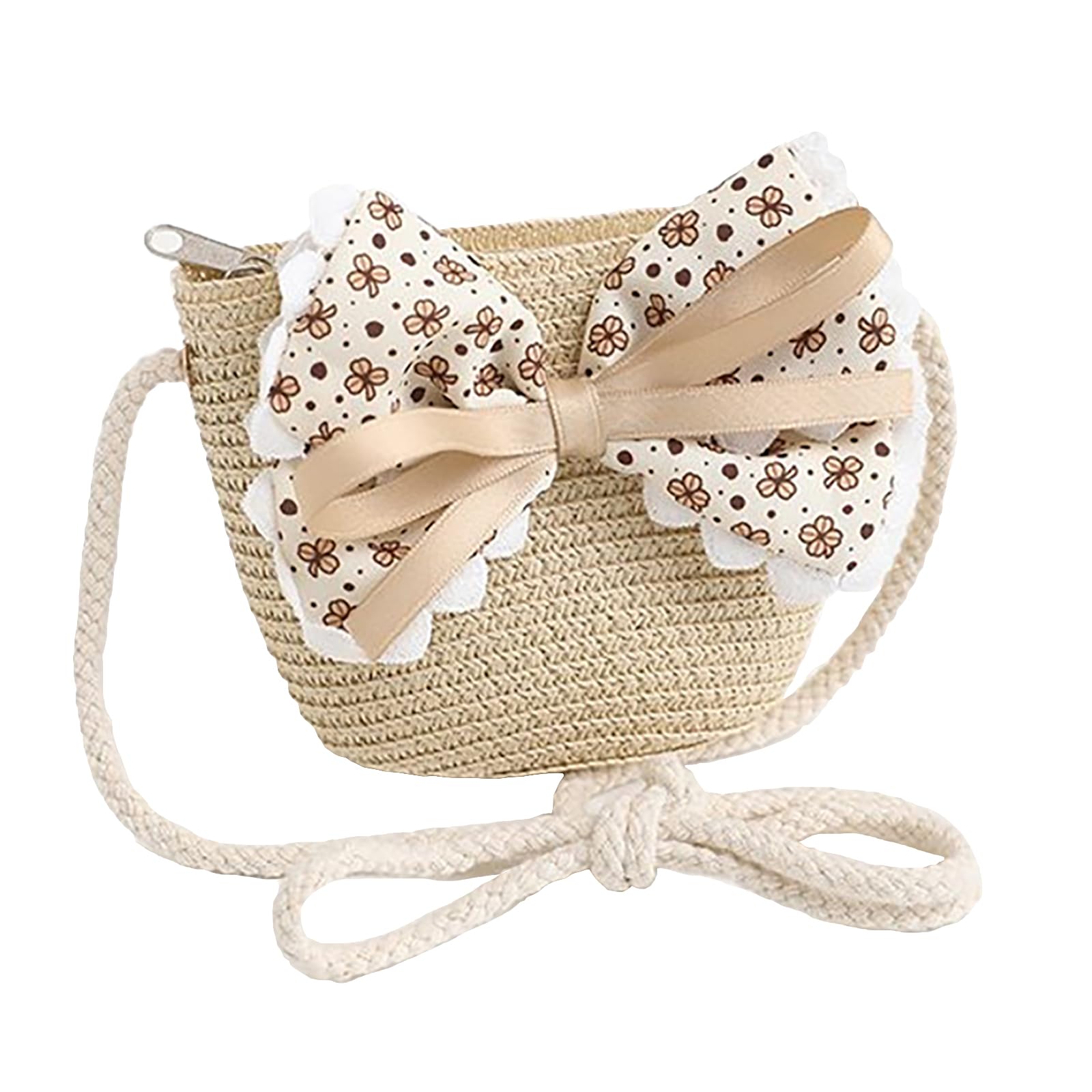 Chapeau de Paille Fille avec Sac en Paille Décoration Noeud Papillon Enfant 3-7 Ans Plage