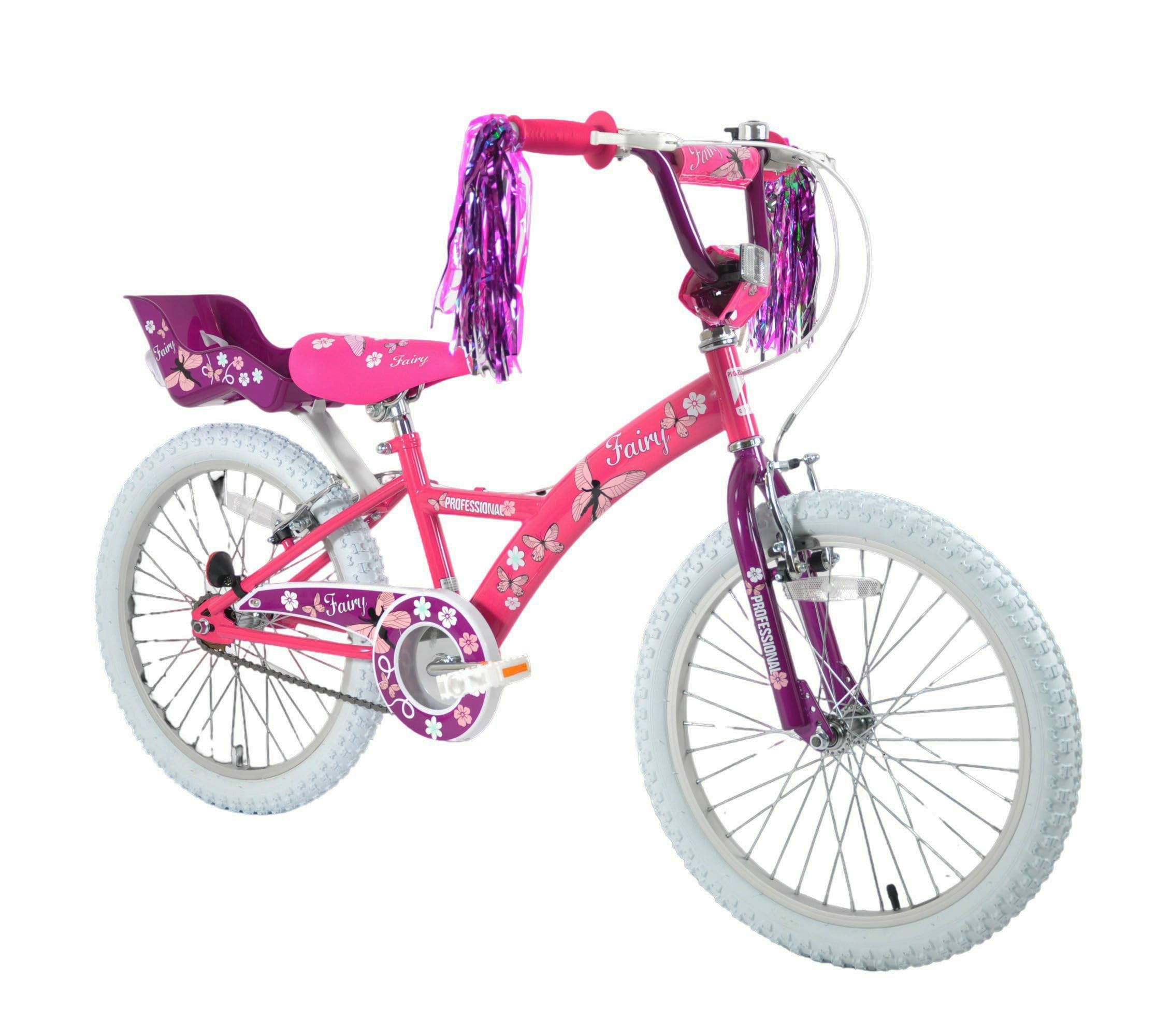 Professional Fairy 20" Wheel Kids Girls Childs Single Speed BMX Bike Bicycle Dolly Seat, Streamers Pink/Purple Age 7+