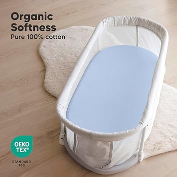 2pk Organic Baby Bassinet Sheets Boys, Girls, Fitted Sheet (Blue Flax)