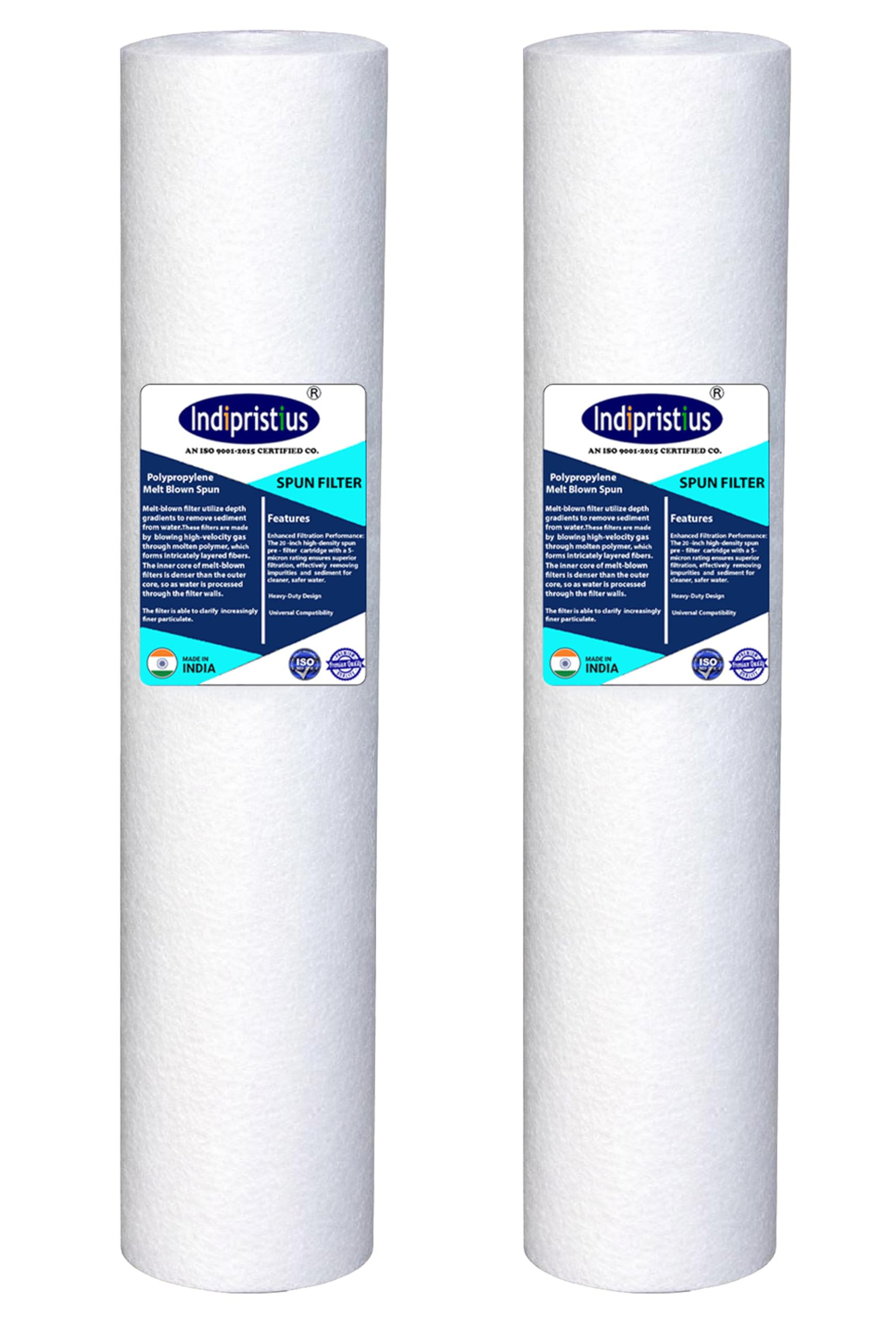 20 inch spun filter 4.5 inch, big blue jumbo pp spun pre filter cartridge,high density, 5 micron suitable for whole house water filteration system and commercial ro water purifiers. 2pcs