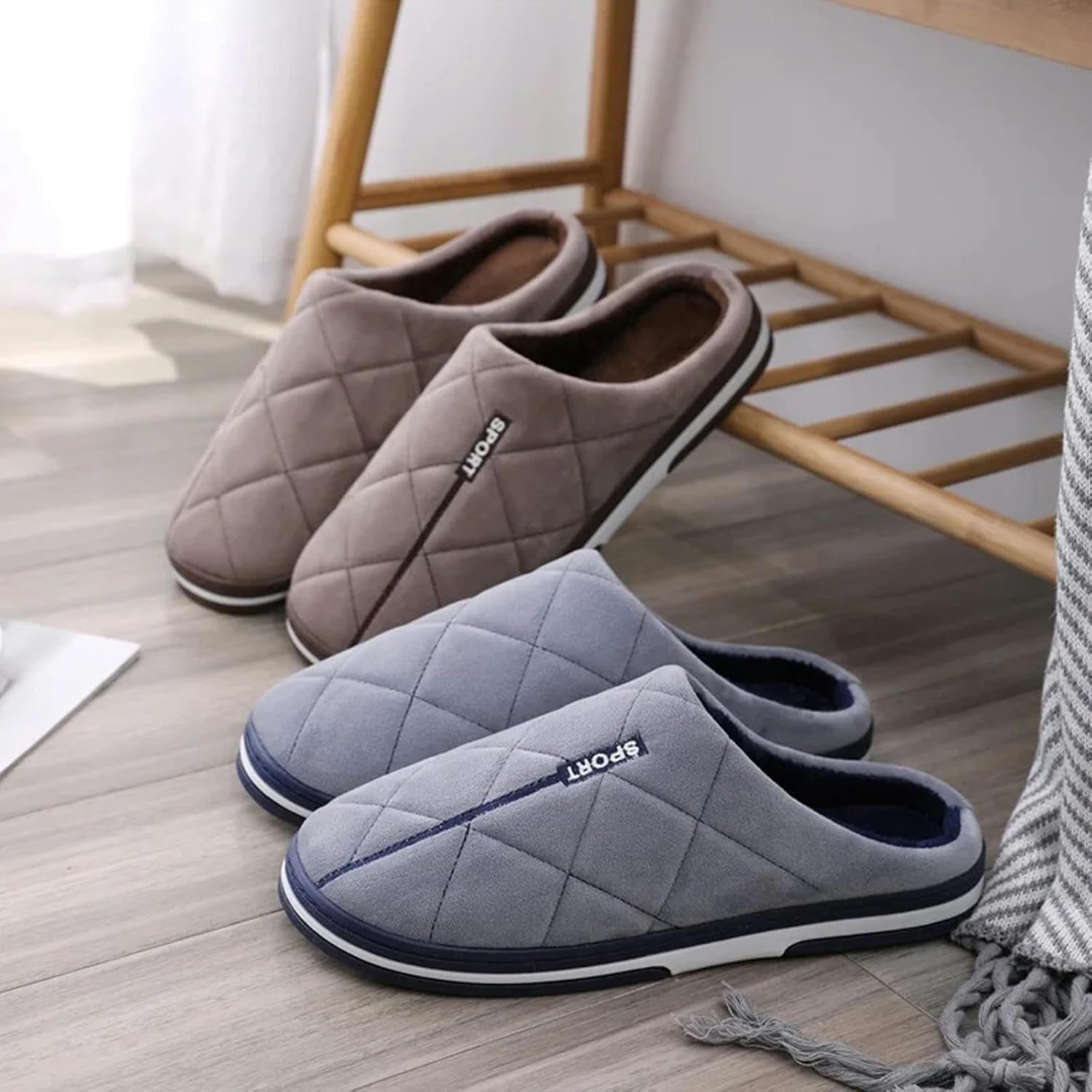 Pantofole da Uomo - Calde e comode, Grandi Dimensioni, in Cotone, per la casa e la Camera da Letto, Pantofole da Uomo, caffè 2,49-50
