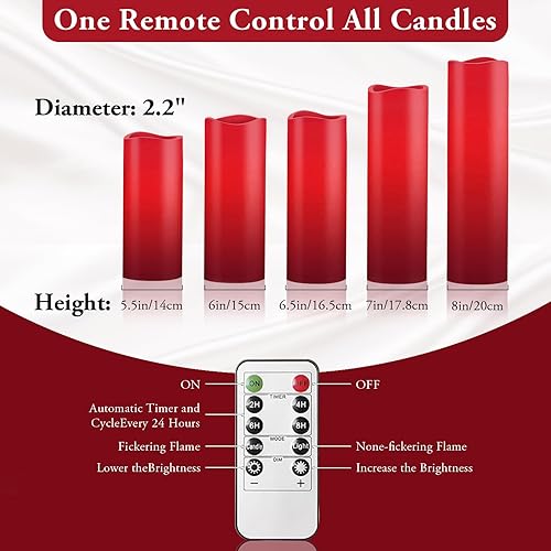 Miniatura 2 de Velas LED rojas sin llama 5 velas parpadeantes H5 de 6 pulgadas, 7 pulgadas, 8 pulgadas, 9 pulgadas, D2.2, pilar de cera real, velas falsas