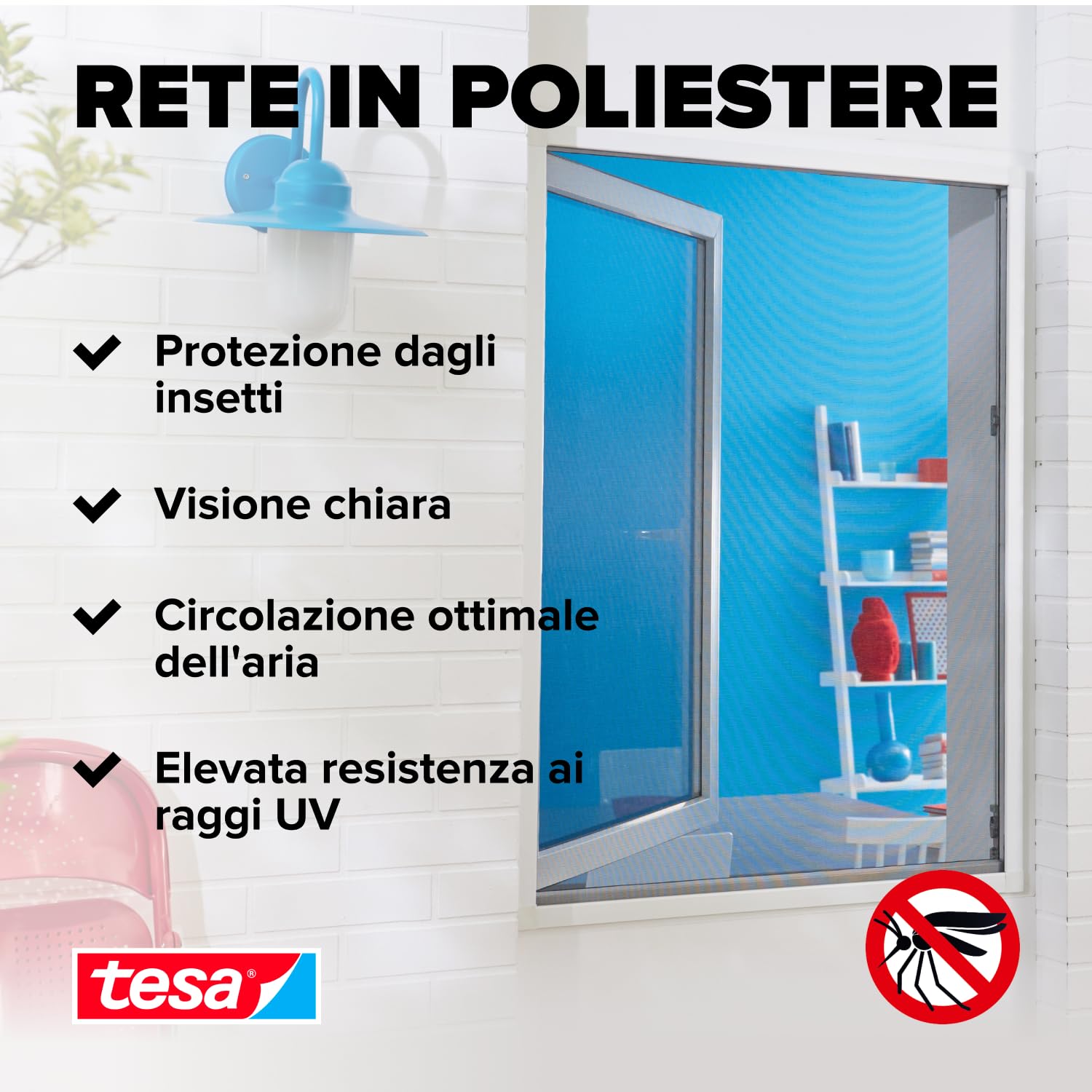 Tesa Insect Stop Zanzariere Attacca & Stacca STANDARD per Finestre - Zanzariera Adesiva - Rete per Zanzariera Regolabile a Piacere - Bianco, 130 cm x 150 cm