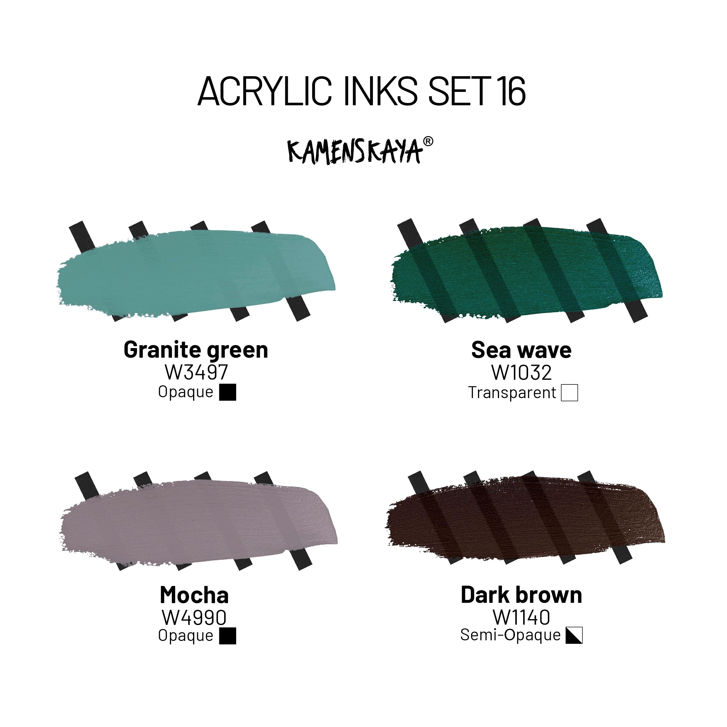 Kamenskaya Acrylic Inks for Artists - Acrylic Ink Set, Color Combination #16-4 pcs. 1 Fl Oz (30 ml) Each, 30 ml (Pack of 4) - Image 2