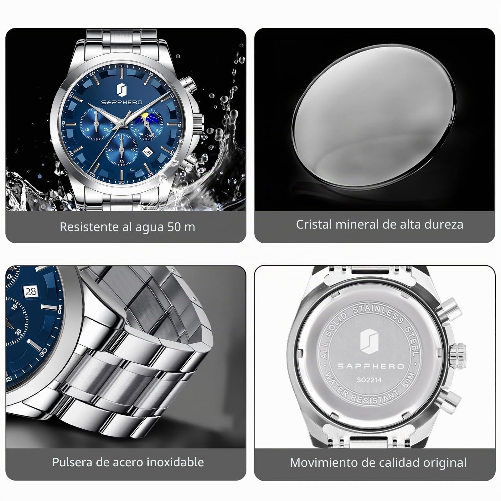 BENYAR by Relojes para Hombre Cronógrafo Indicación de Fecha 50M Reloj de Pulsera Impermeable Reloj de Pulsera clásico para Hombre Relojes analógicos de Cuarzo de Lujo Casual con Correa