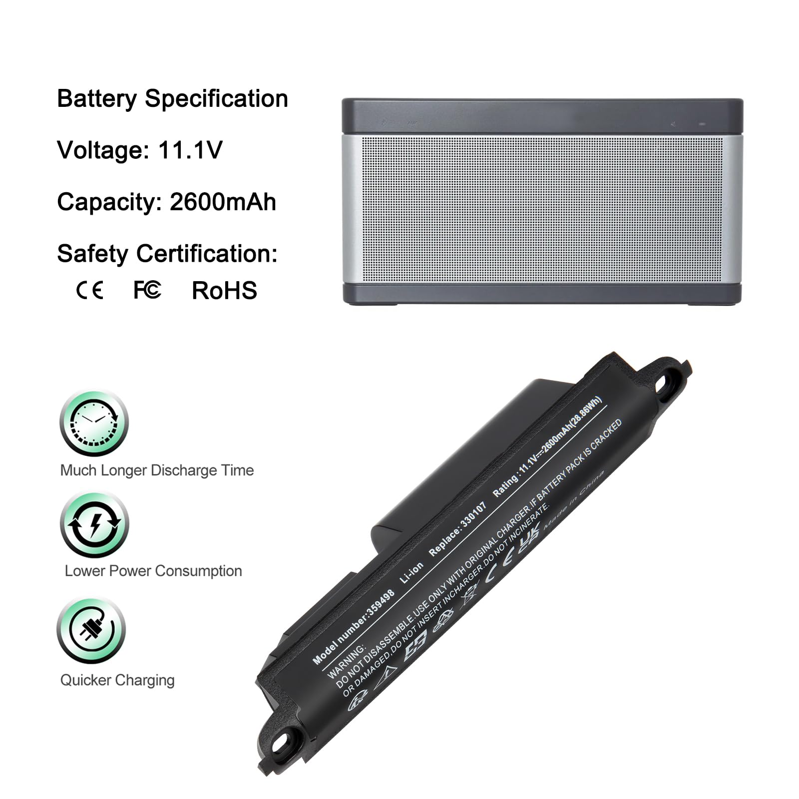 359495 Batteria per Bose SoundLink III 330105 330107 359498 330107A 359495 330105A Ersatzakku Bose SoundLink Bluetooth Mobile Speaker II 404600 11.1V 2600mAh