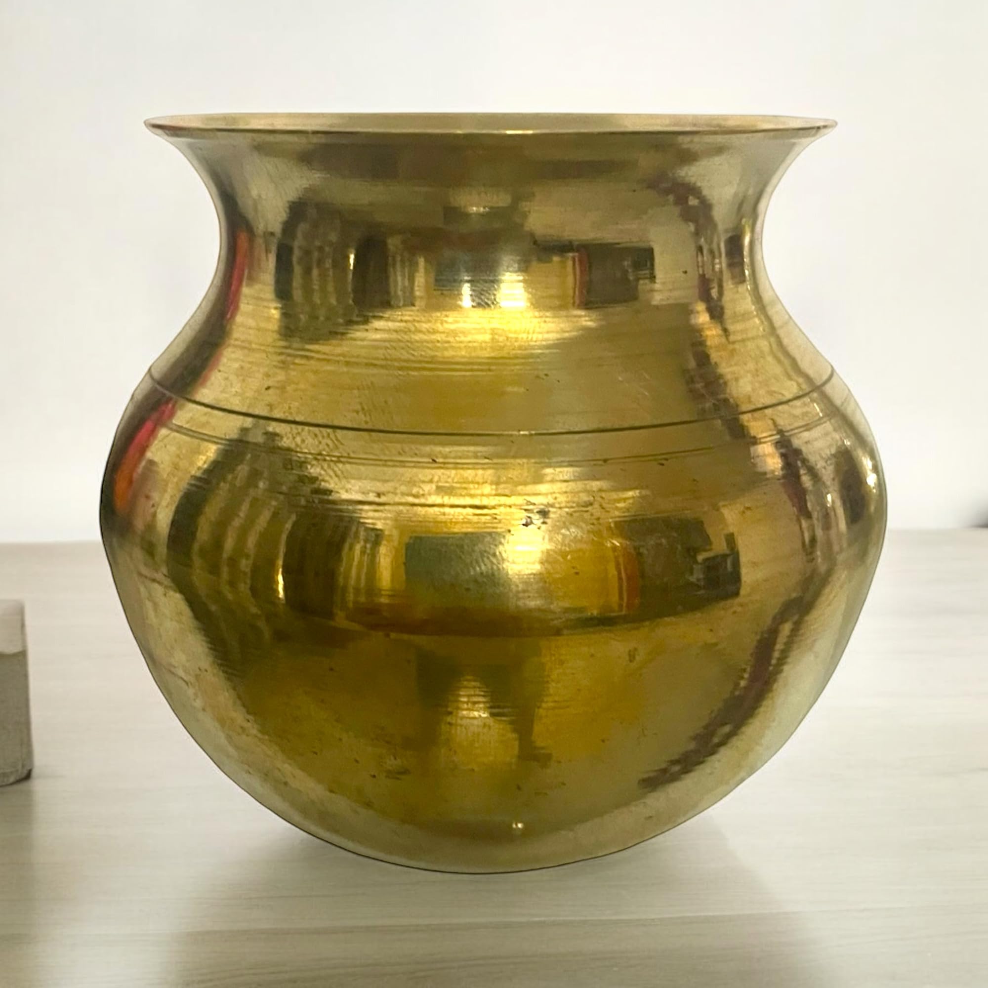 OBS Pure Brass Pooja Kalash Pot – Traditional Brass Kalash for Pooja, Mandir, Festivals – Polished Finish Copper Color Lota for Puja Offerings (Paragi Kalash - 00 No)