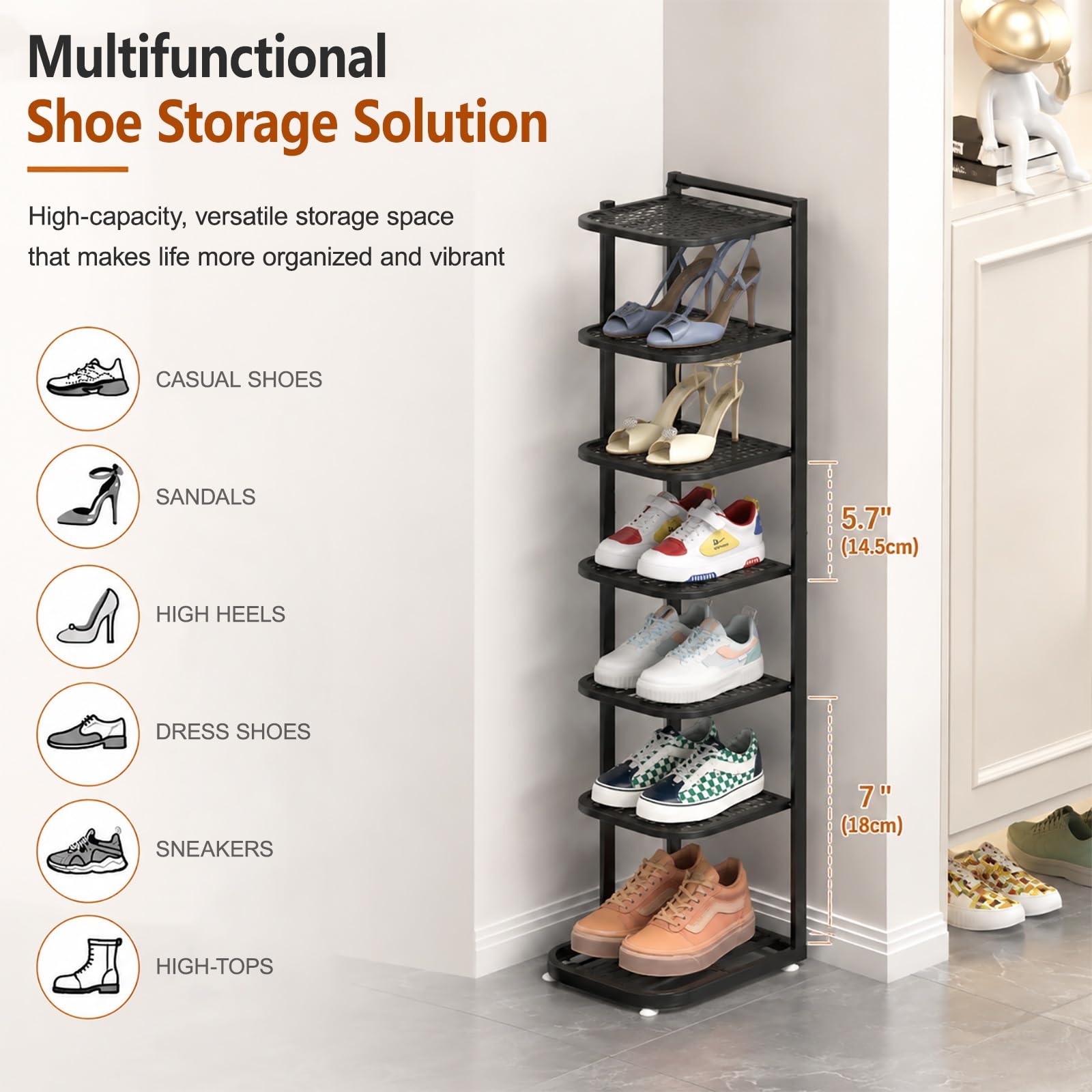 PAKMEZ Scarpiera Pieghevole in Metallo a 5/6/7/8/9/10Ripiani, Porta Scarpe Salvaspazio per Ingresso, Camera da Letto e Cabina Armadio, Organizzatore Verticale(White,82cm/32in)