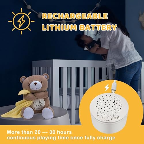 Miniatura 4 de BEREST Oso de sueño recargable para bebé, proyector de luz nocturna para decoración de guardería, sensor de latido del corazón de la madre, máquina