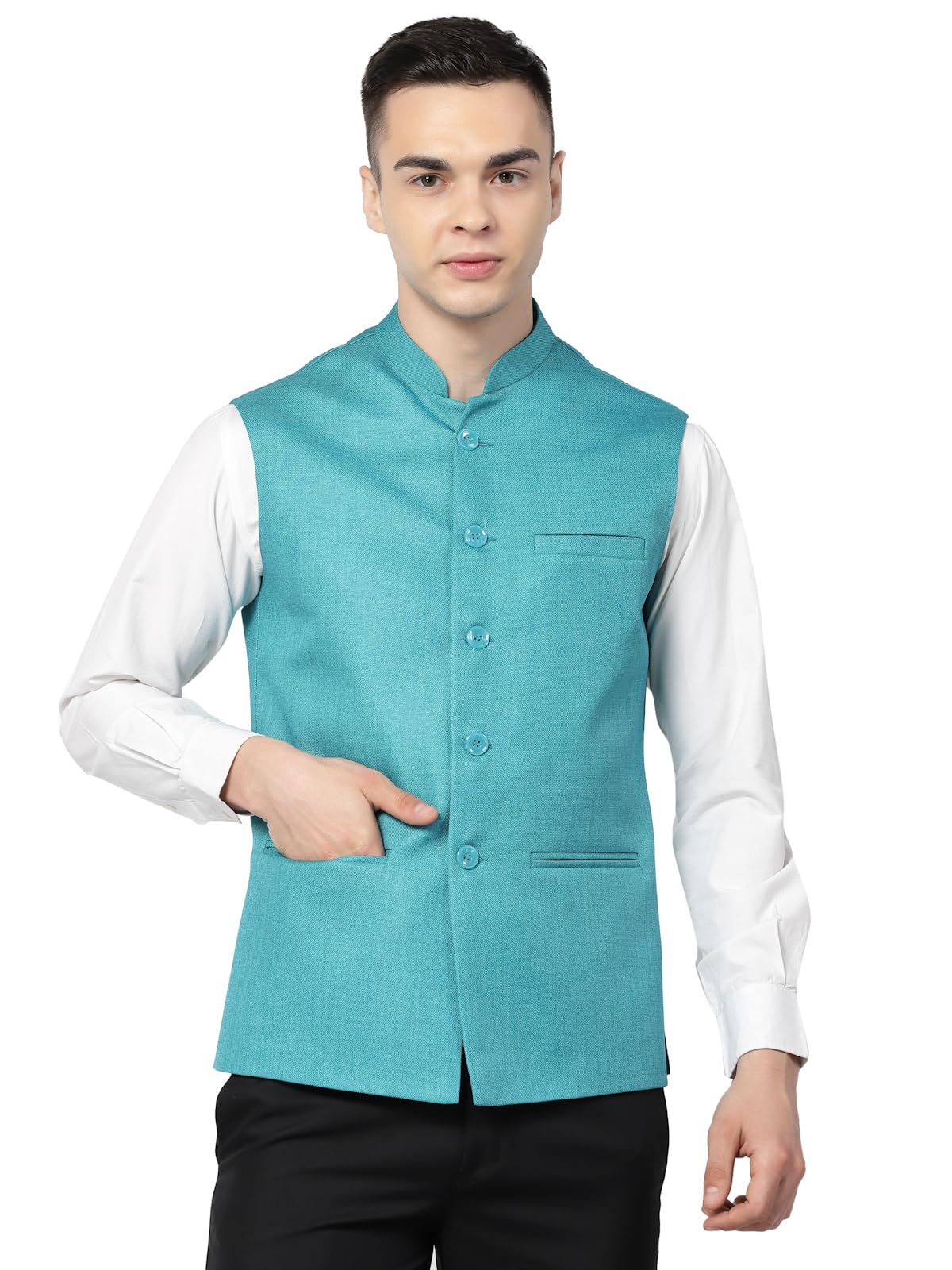 badoliya & sons Men's Designer Jute Nehru Jacket/Waist Coat (Sky-Blue, 36)-picture-15