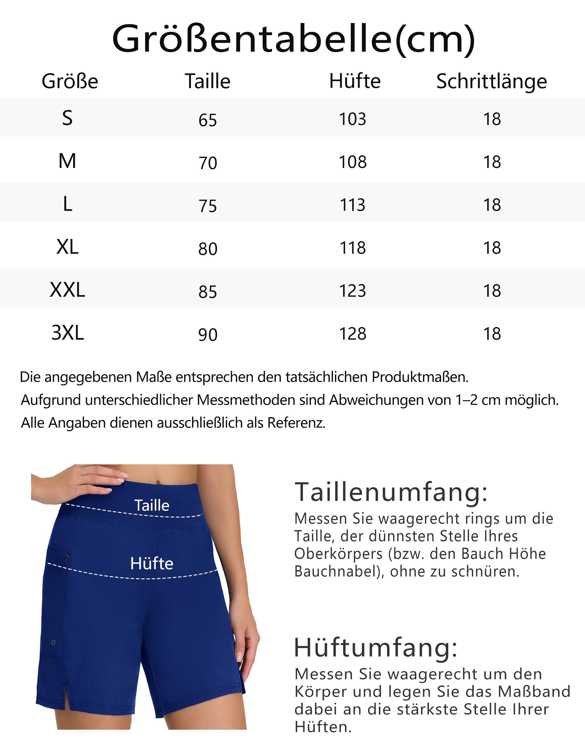 Short de bain taille haute pour femme avec poches zippées - Séchage rapide - Protection UV - Imperméable - Résistant au chlore - Avec slip intérieur