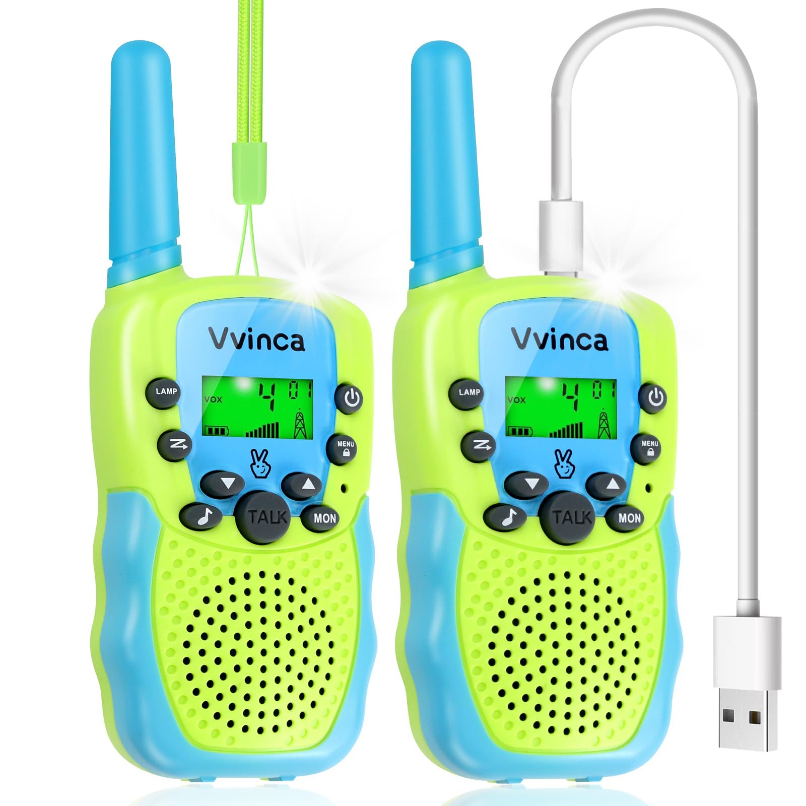 Vvinca Walkie Talkies for Kids Rechargeable Toys for Ages 5-7, Long Range 22 Channels 2 Way Kids Walkie Talkie with Flashlight for Camping Hiking Indoor Outdoor 3 4 5 6-12 Boy Girl Christmas Birthday