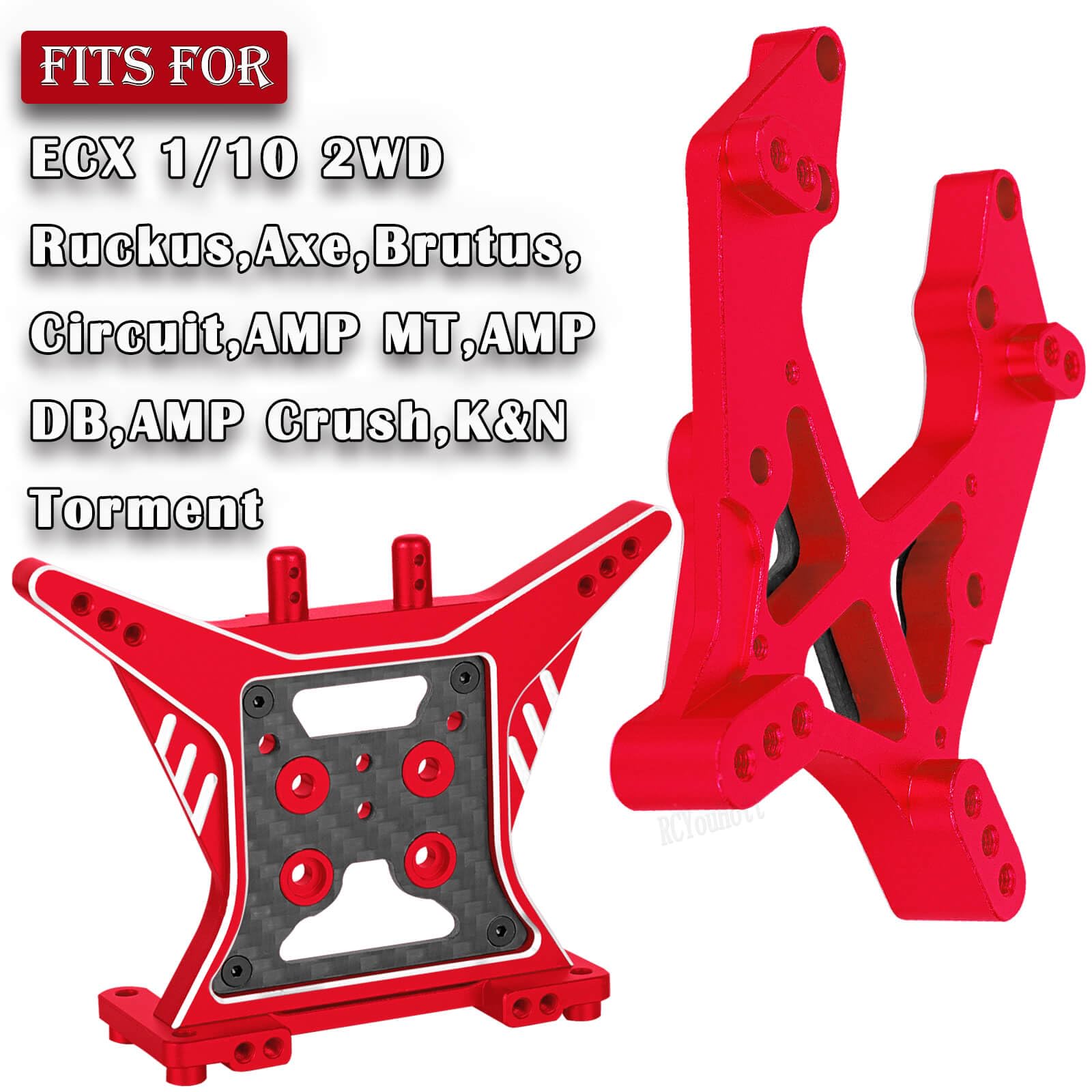 RCYouHott RC Front Rear Shock Tower Shock Mounts Upgrades Part for ECX 1/10 2WD Ruckus,Axe,Brutus,Circuit,AMP MT,AMP DB,AMP Crush,K&N Torment,Aluminum Front Rear Shock Tower Shock,Red