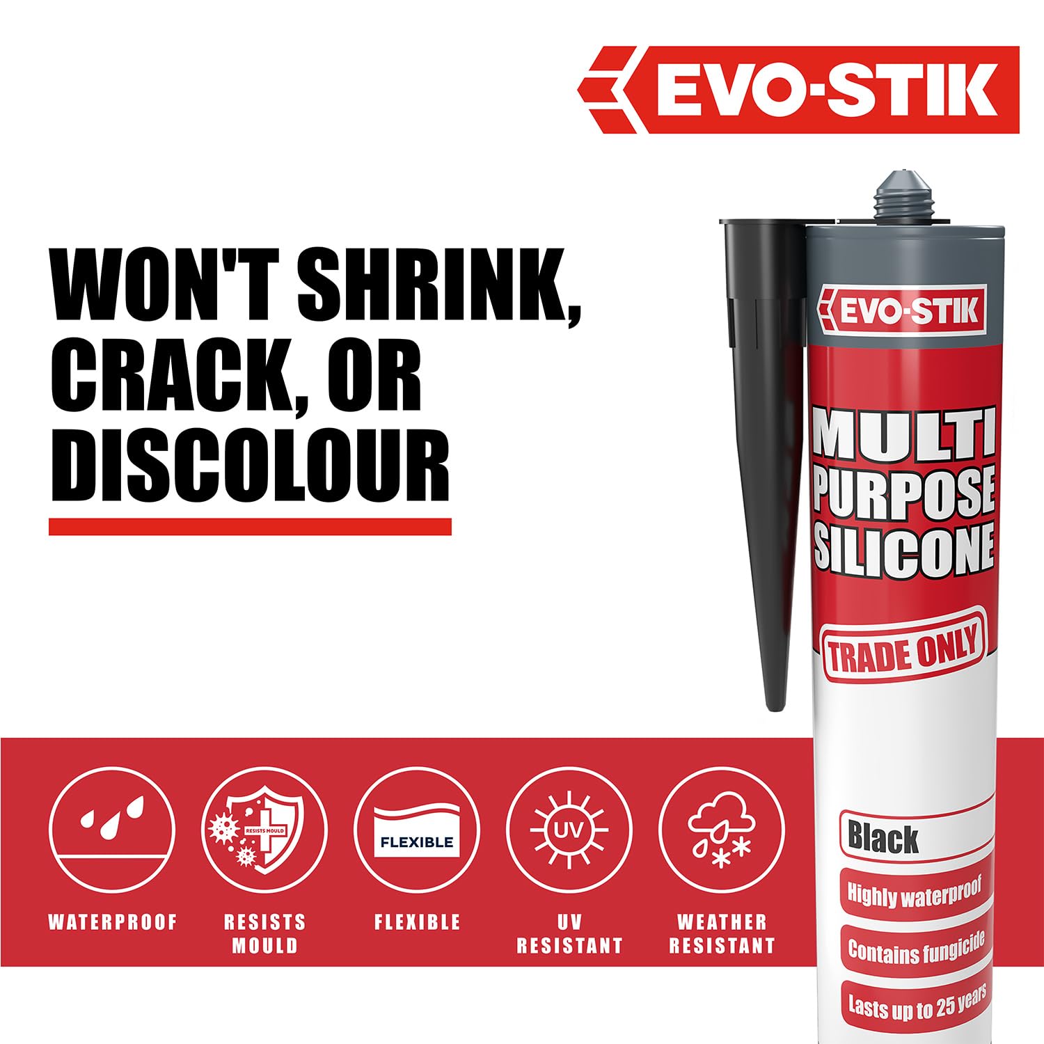 EVO-STIK Multipurpose Silicone Sealant Black - Waterproof & Mould Resistant - For Interior and Exterior Use — view 3