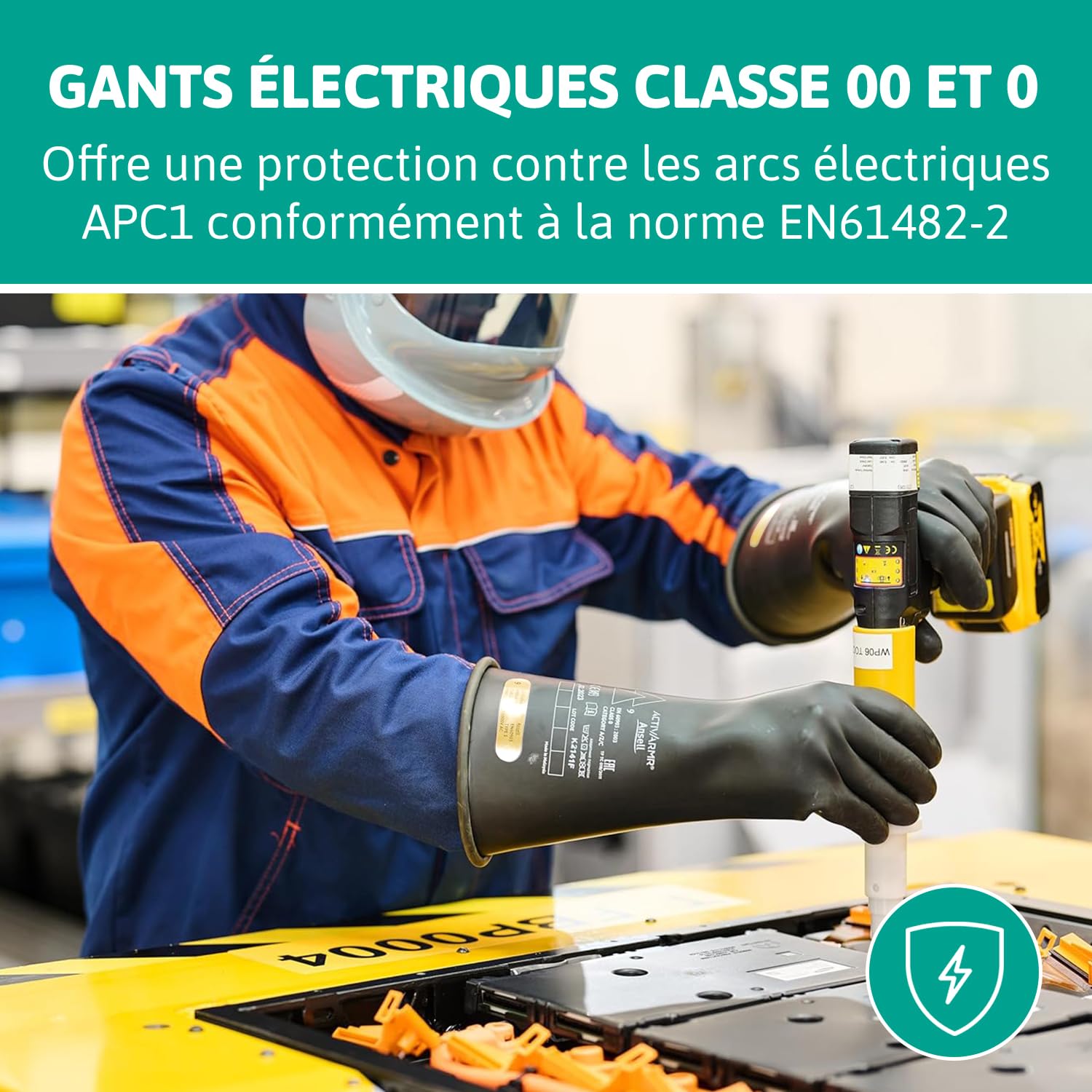 Ansell ActivArmr Gants Electricien, Protection Électrique Classe 00 (Tension 500V), Gants Isolants en Latex de Caoutchouc Naturel, EPI Professionel, 36cm, Noir, Taille XL (1 Paire)