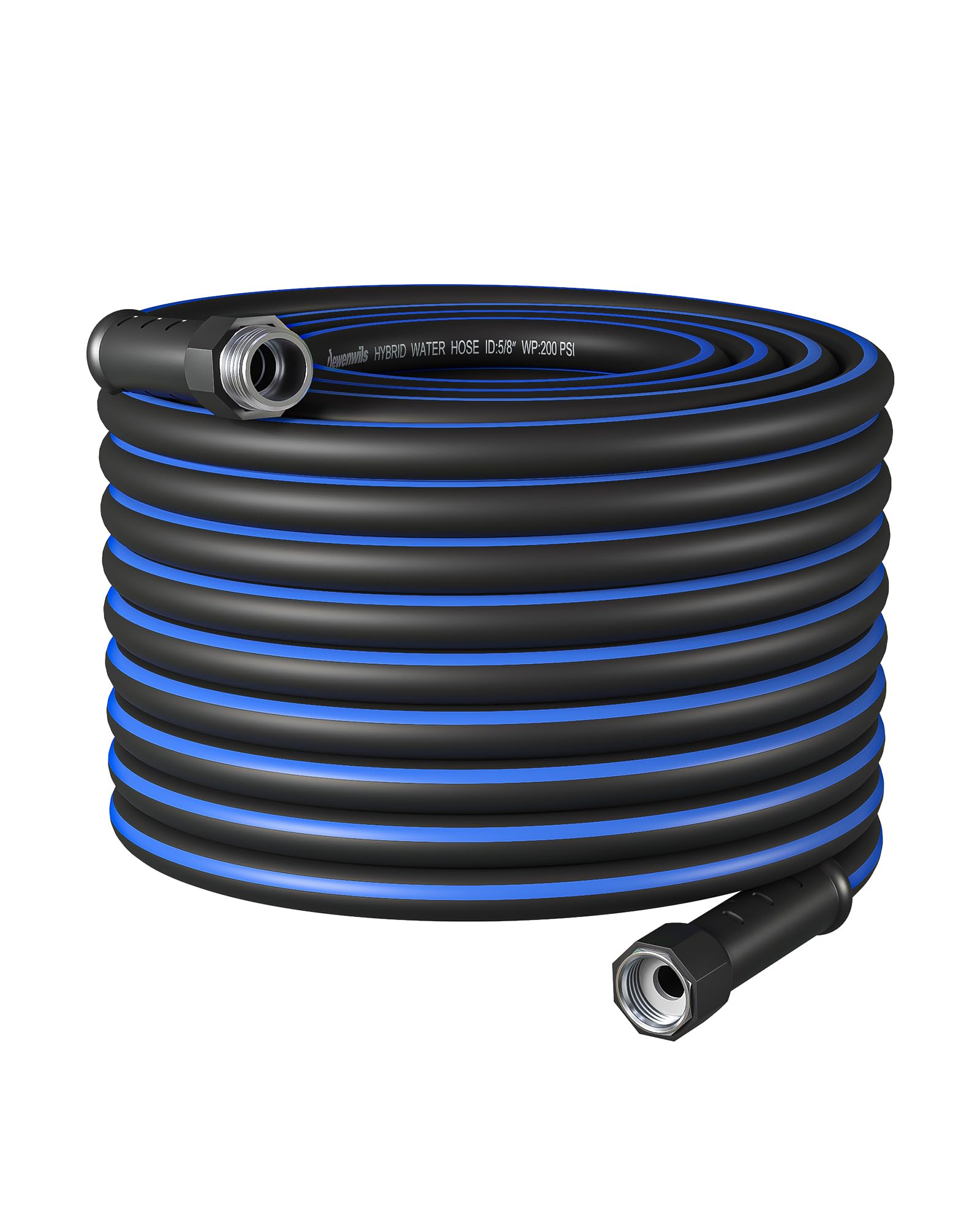 DEWENWILS Garden Hose 75 ft x 5/8", Hybrid Water Hose with Rotate Handle, Heavy Duty, Lightweight, Flexible Hose for Plants, Car, Yard, 3/4 Inch Solid Fittings, Drinking Water Safe, Black Blue