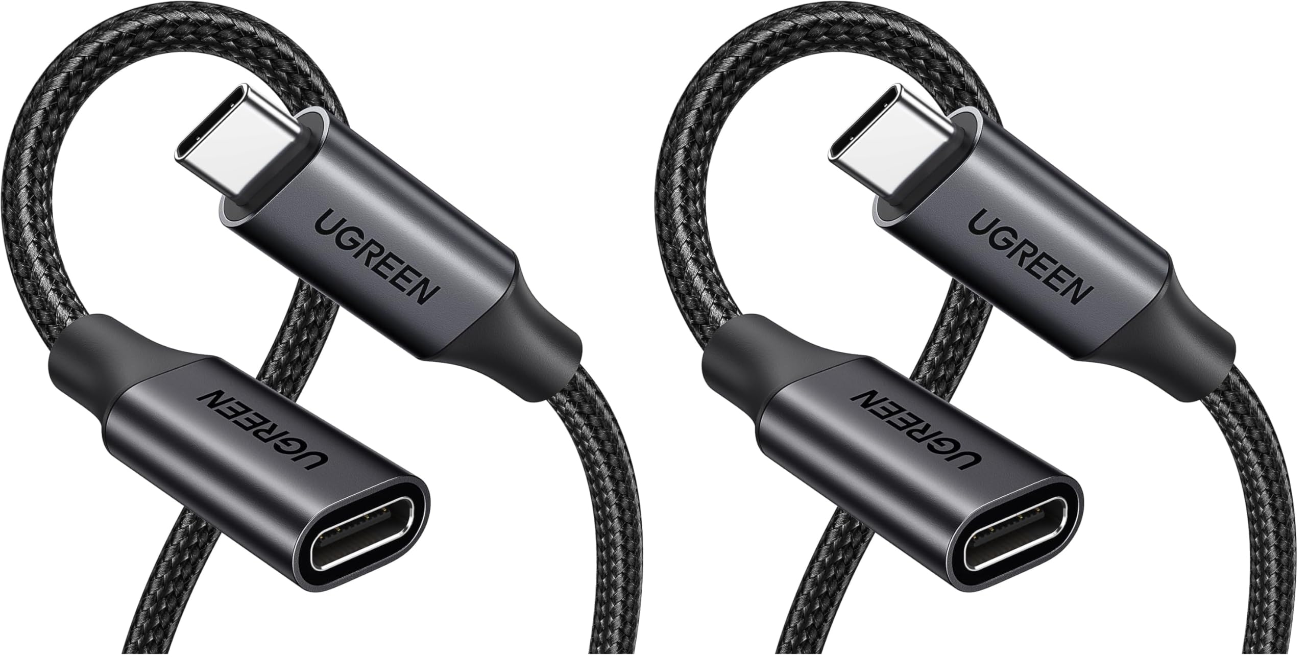 UGREEN USB C Extension Cable 1.5FT, Nylon USB C Male to Female Extender, Charging & Transfer Type C Extension Cable Compatible with PSVR2/Macbook/iPad/USB C Hub/Magsafe Charger/iPhone 15 (Pack of 2)
