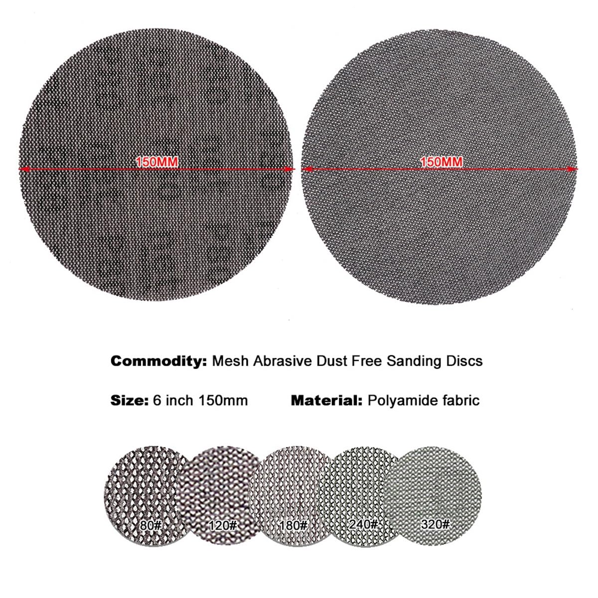 10PCS 6-Inch Mesh Sanding Discs - Anti-Blocking Hook & Loop Sandpaper Sheets for Dust-Free Grinding (80-320 Grit)(320grit)