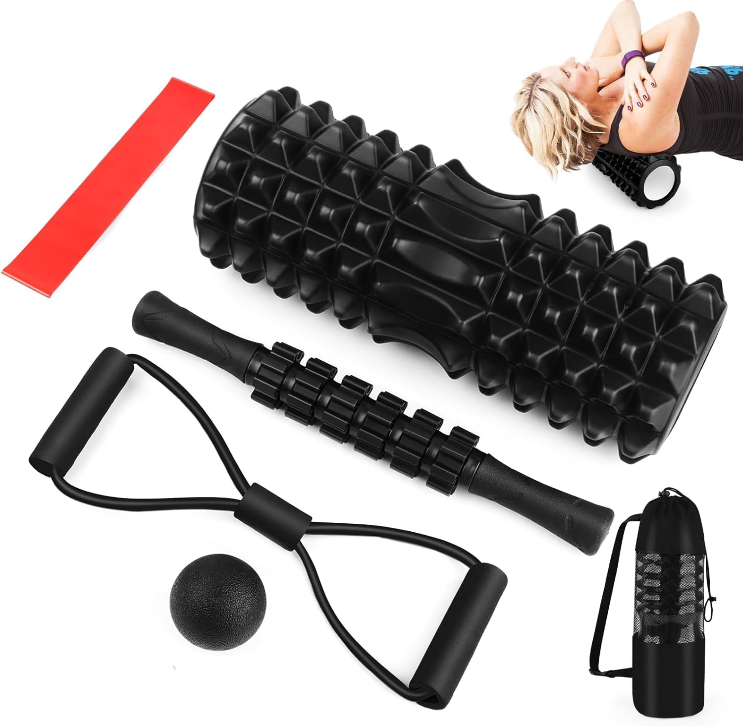 Rullo Massaggio Muscolare, Foam Roller, Roller Pilates, rullo massaggiante per mobilitazione della schiena mirata, rullo in schiuma per yoga, pilates e fitness, ideale per atleti e impiegati in