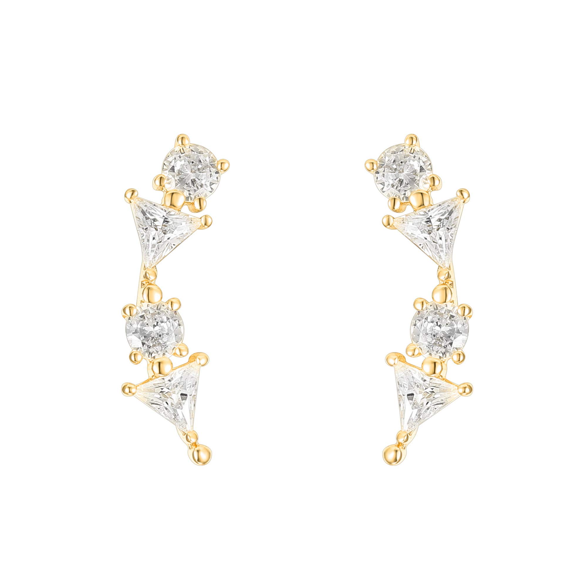 PAVOI14K Gold Plated Sterling Silver Post Cubic Zirconia Ear Crawler Earrings - Faux Diamond Arrow Ear Climber Fashion Earrings in Rose Gold, White Gold and Yellow Gold