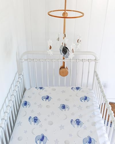 Miniatura 4 de Sábanas de cuna neutrales  Sábanas ajustables para cuna de bebé para niña y niño  Paquete de 2 colchones estándar y niños pequeños (elefantes