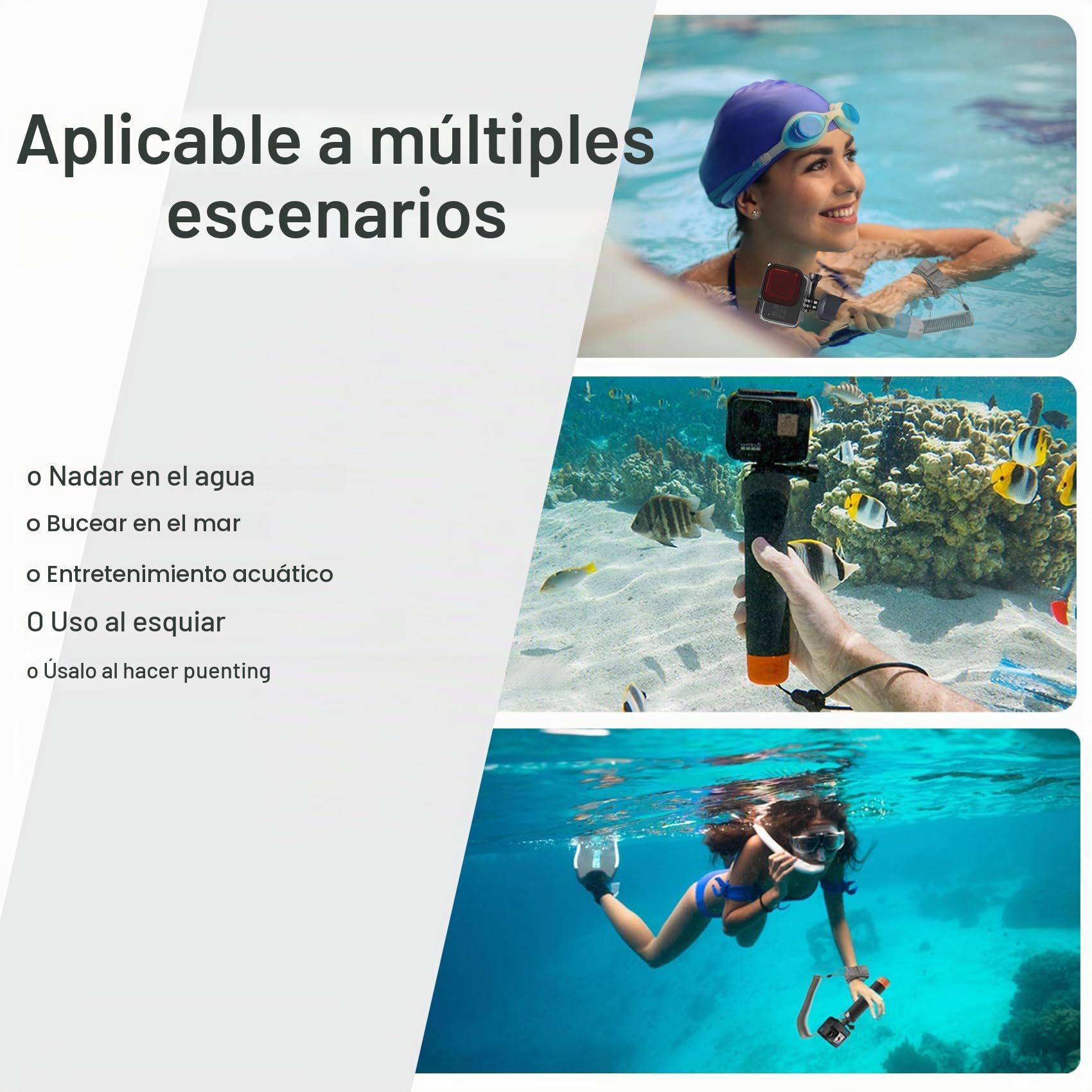 FitStill Monopie Impermeable con Mango Flotante + Correa de Seguridad con Núcleo de Acero, Cuerda para Cámaras Go Pro y DJI Osmo Action, Buceo Selfie